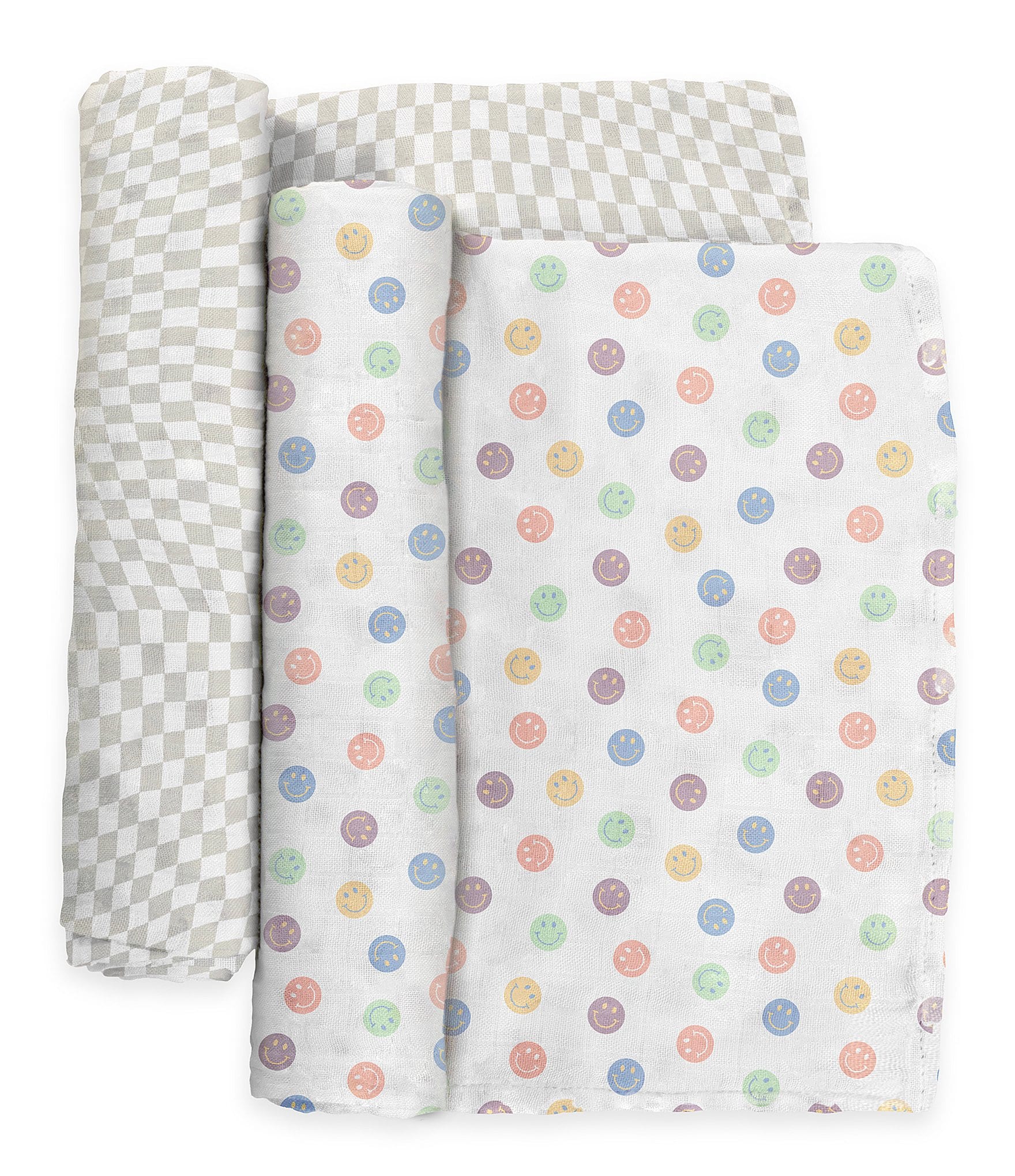 JuJuBe Everyday Essentials Happy Baby Vibes Swaddle Blankets, Reversible Blanket, Socks, Bib, & Teether Ring, Baby Bundle