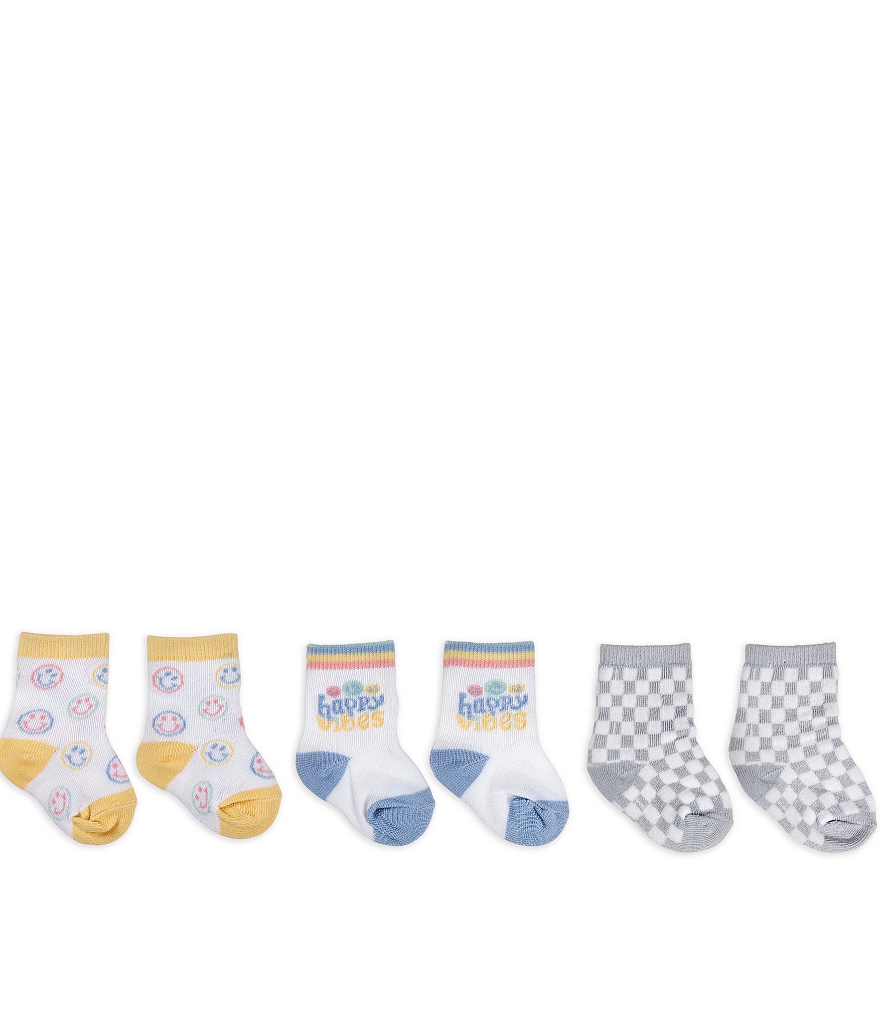 JuJuBe Everyday Essentials Happy Baby Vibes Swaddle Blankets, Reversible Blanket, Socks, Bib, & Teether Ring, Baby Bundle