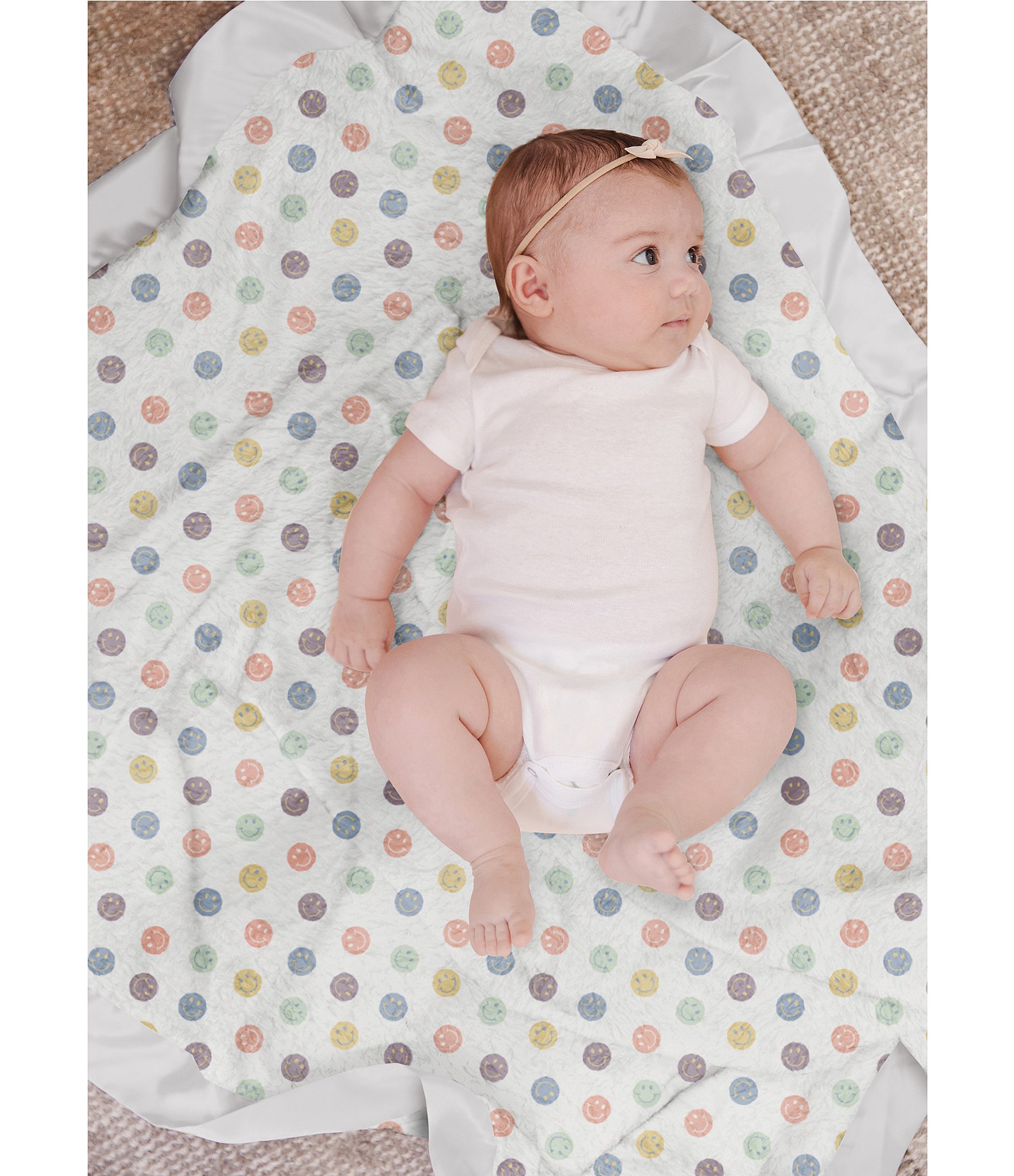 JuJuBe Everyday Essentials Happy Baby Vibes Swaddle Blankets, Reversible Blanket, Socks, Bib, & Teether Ring, Baby Bundle