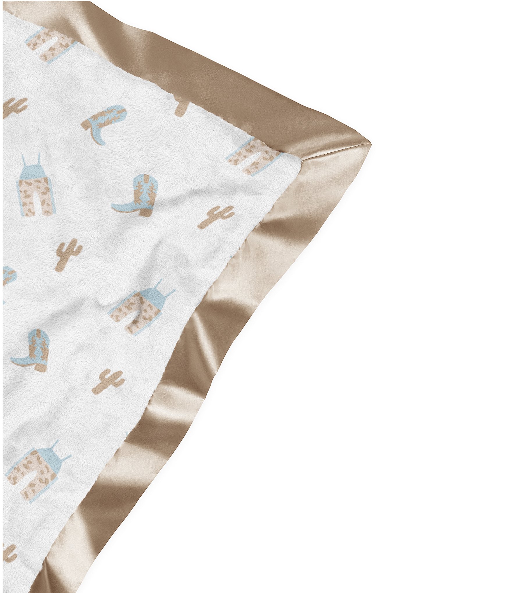 JuJuBe Everyday Essentials Howdy Partner Blue Swaddle Blankets, Reversible Blanket, Socks, Bib, & Teether Ring, Baby Bundle