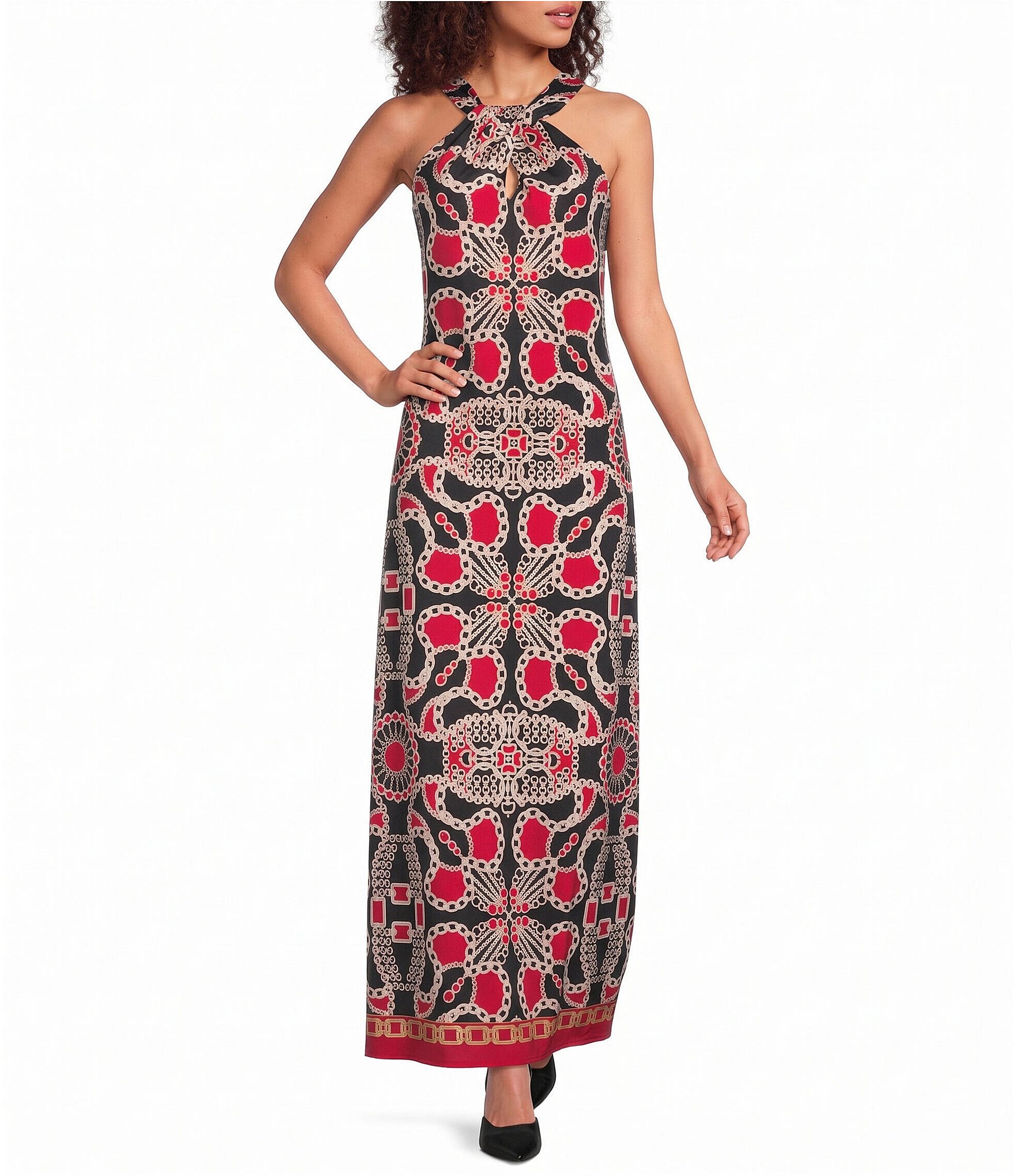 Jude Connally Bernadette Gilded High Halter Neck Sleeveless Maxi Dress