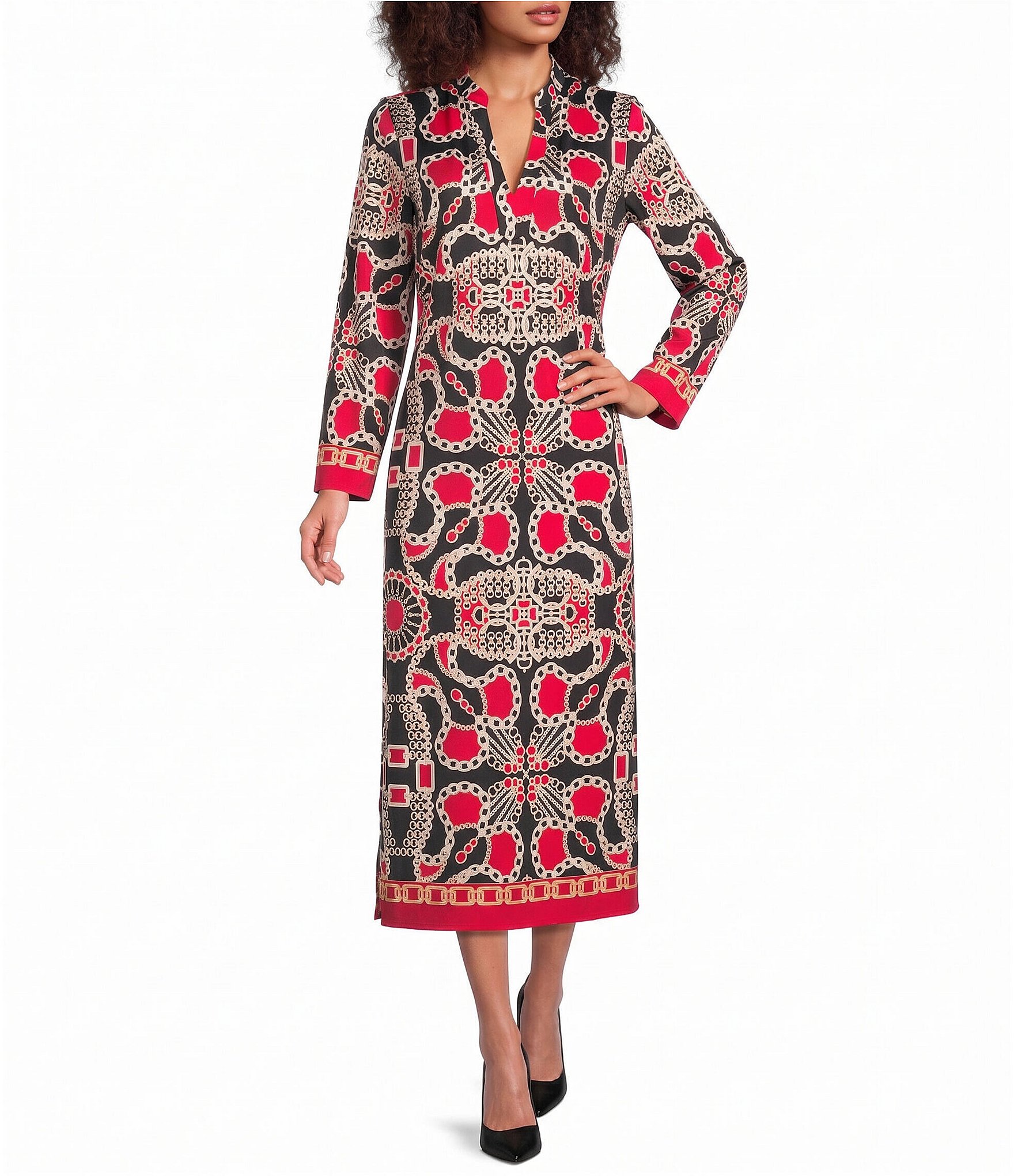 Jude Connally Devon Gilded Jude Cloth V-Neck Long Sleeve Caftan Dress