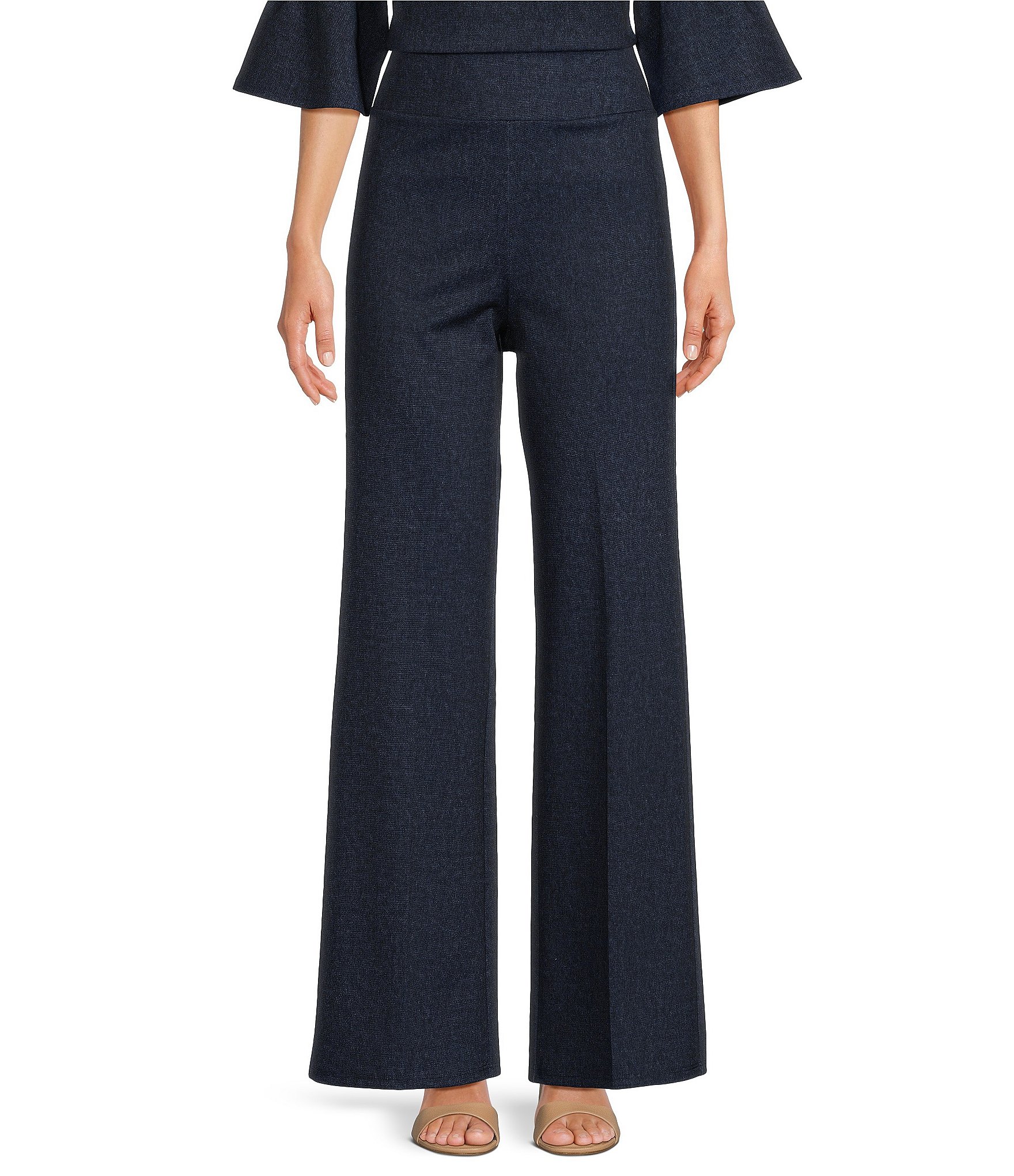 Jude Connally Elliott Stretch Knit Denim Coordinating Wide Leg Pull-On Pants