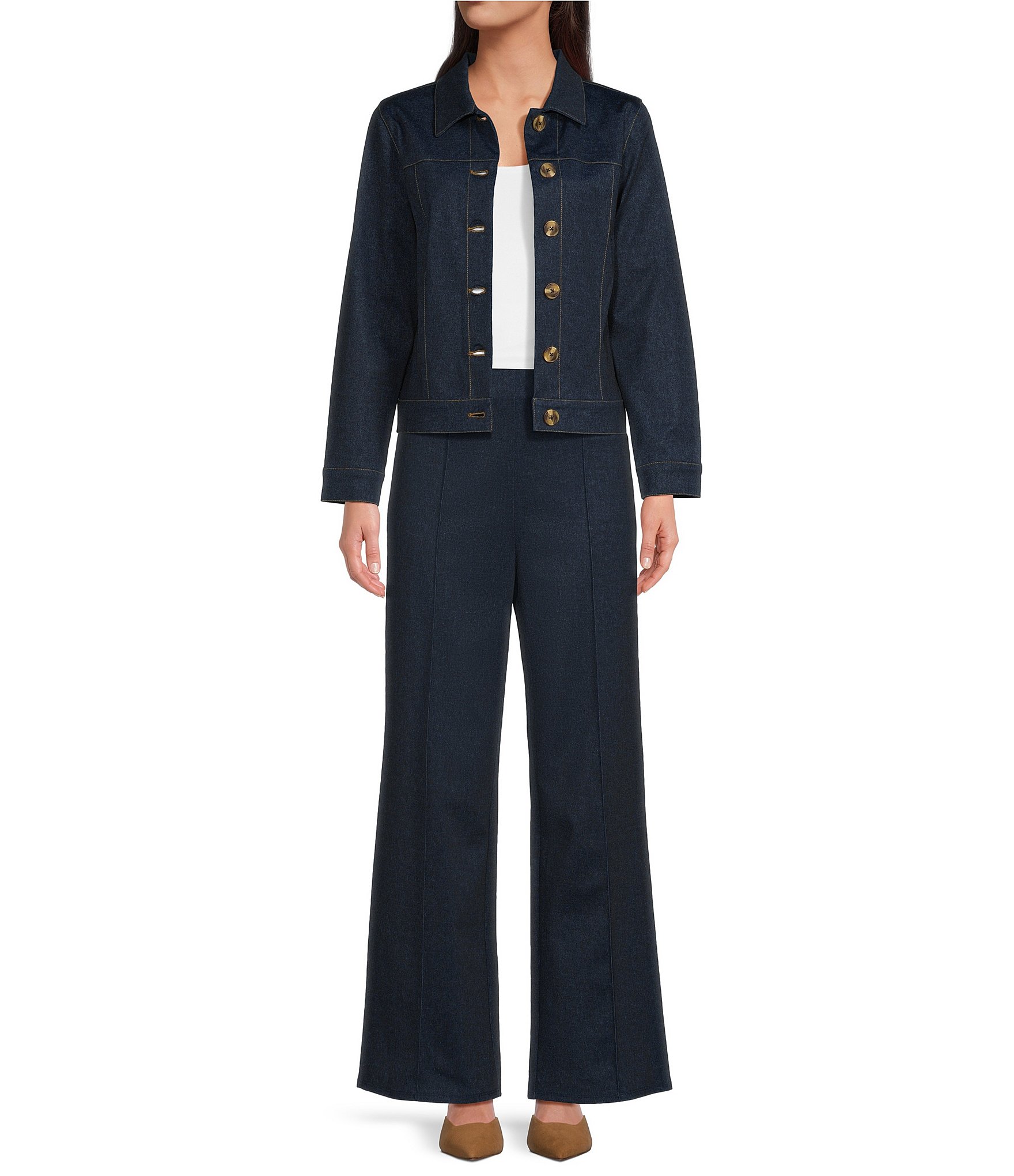 Jude Connally Felicia Stretch Pull-On Wide-Leg Denim Pants