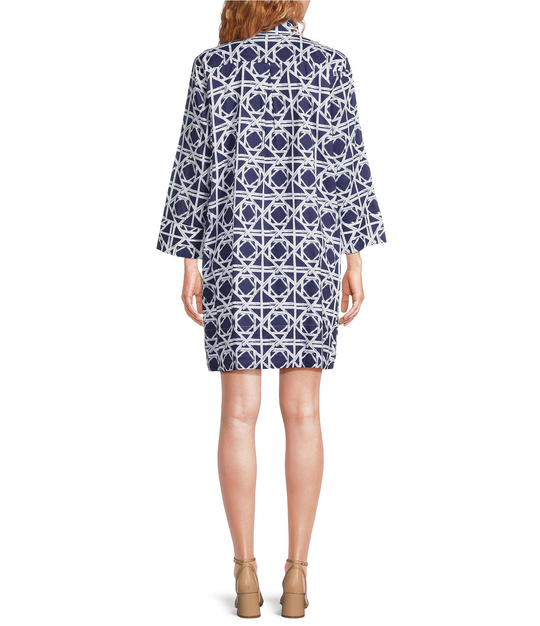 Jude Connally Helen Bamboo Rattan Print Stand Collar Long Sleeve Dress