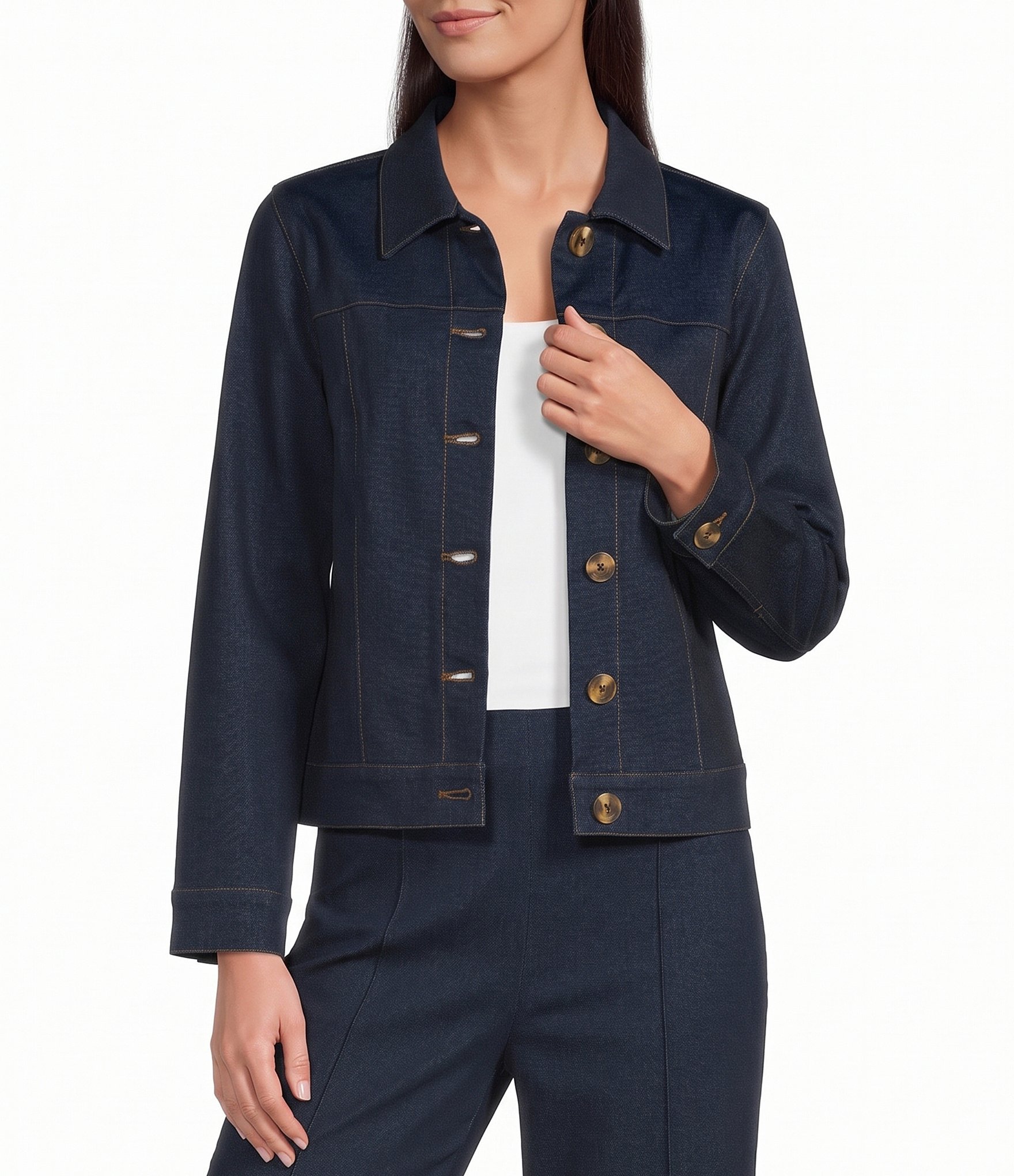 Jude Connally Hudson Point Collar Long Sleeve Button-Front Stretch Denim Jacket