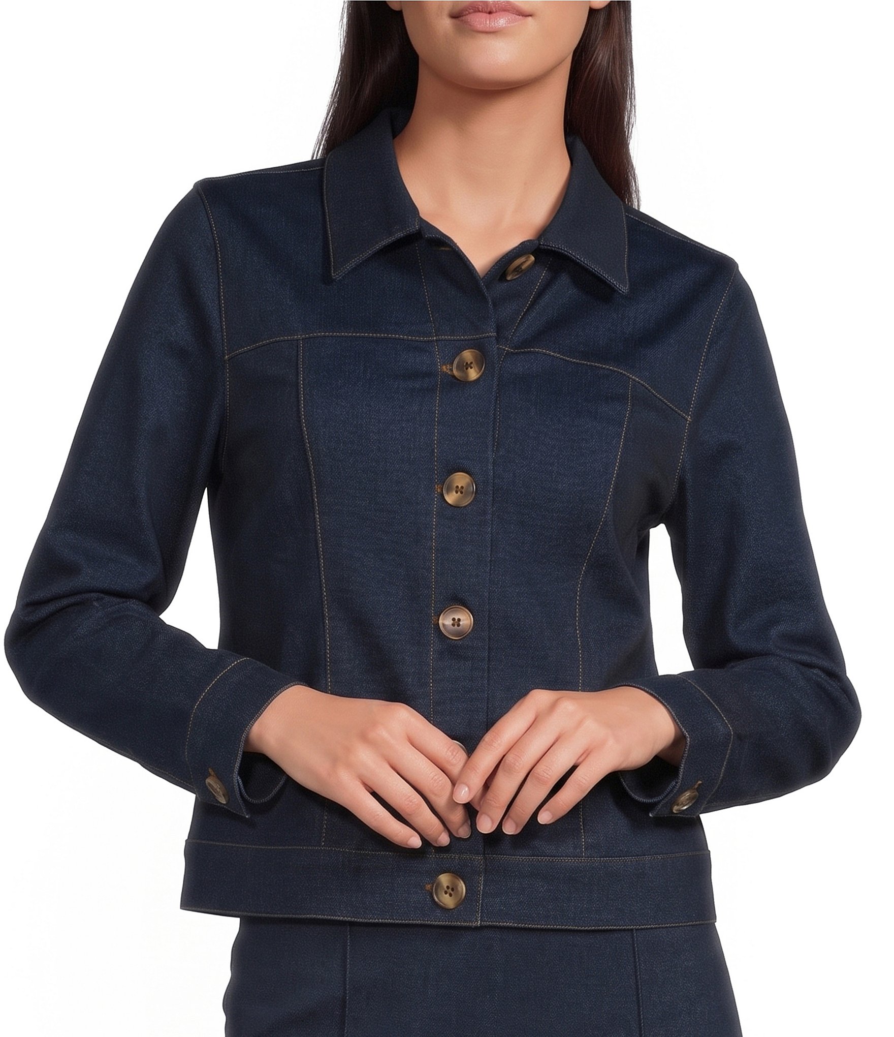 Jude Connally Hudson Point Collar Long Sleeve Button-Front Stretch Denim Jacket