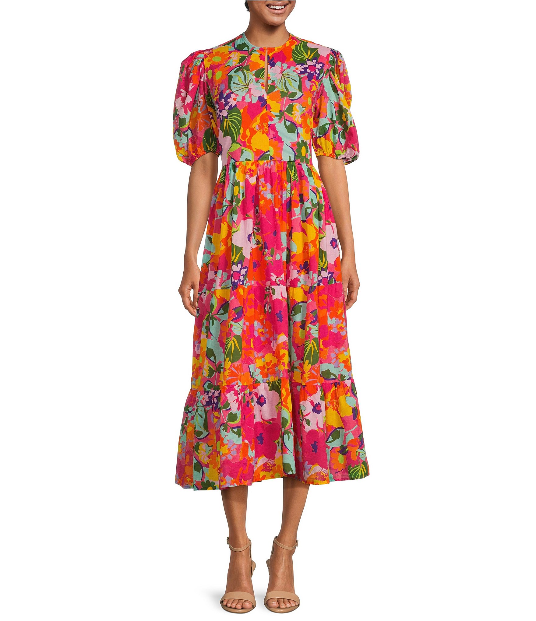 Jude Connally Jordana Cotton Grand Garden Spring Print Split V-Neck ...