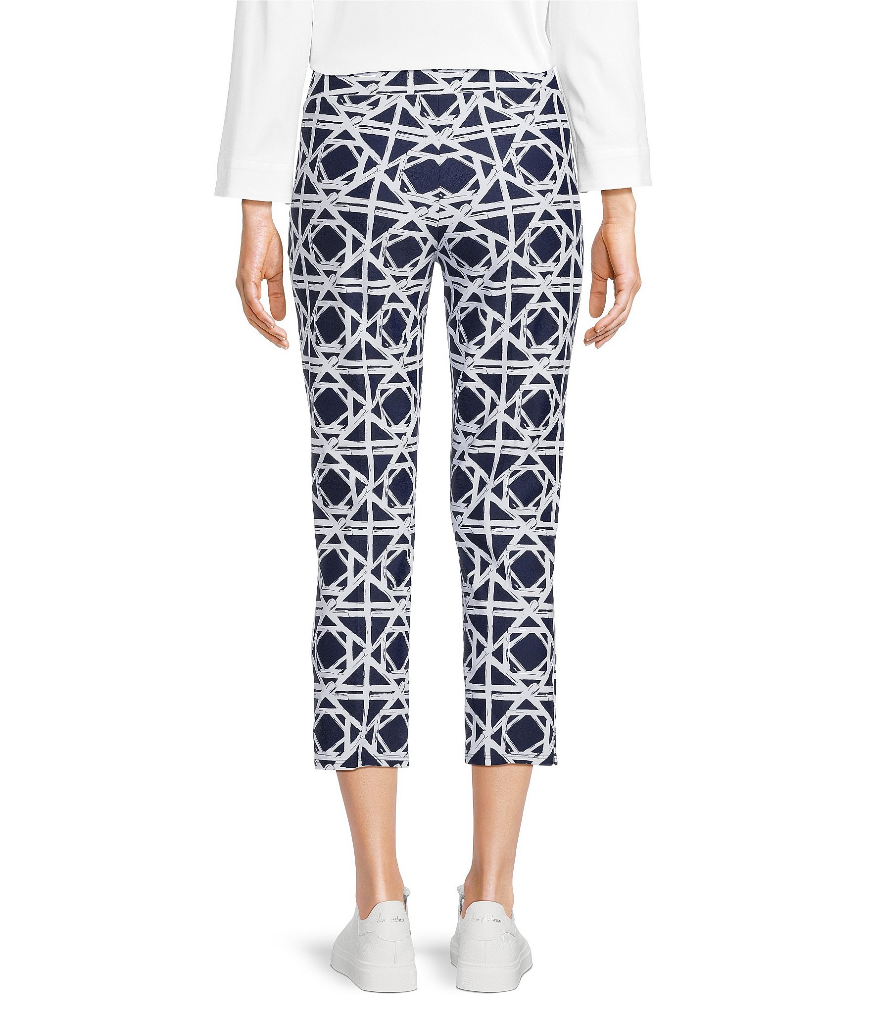 Jude Connally Lucia Bamboo Rattan Print Jude Cloth Stretch Knit Wrinkle Free Pull-On Coordinating Cropped Straight Leg Pants