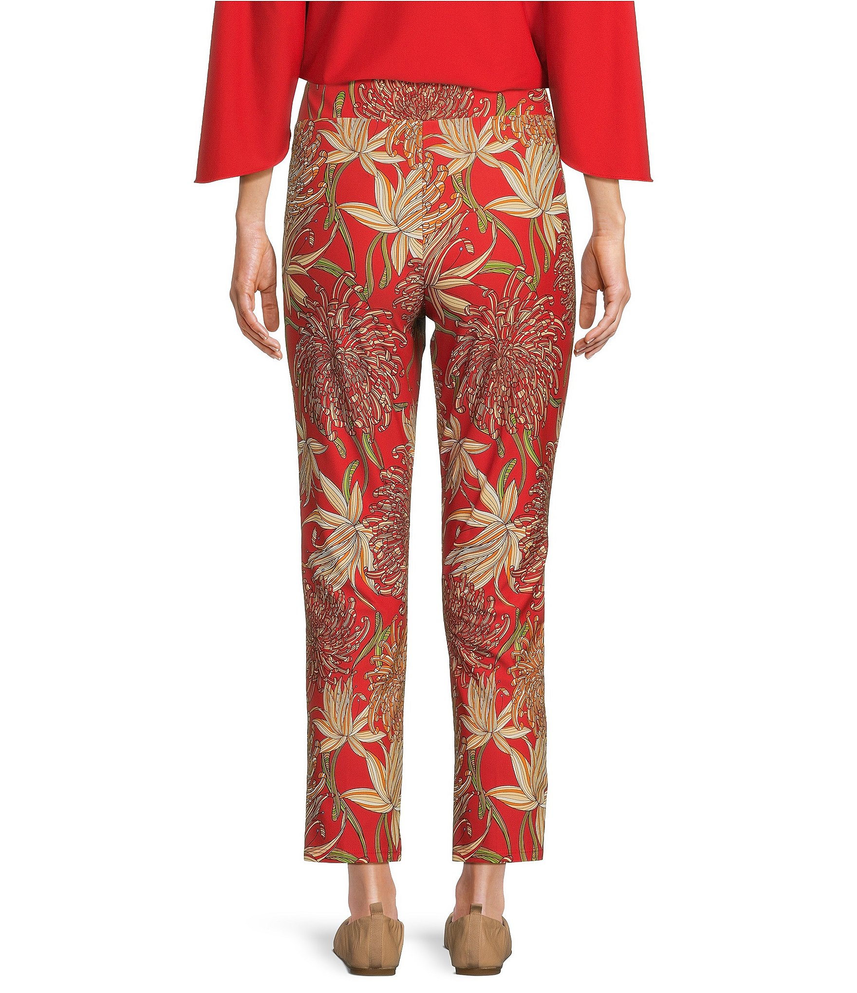 Jude Connally Lucia Classic Mums Print Jude Cloth Stretch Knit Wrinkle-Free Pull-On Coordinating Cropped Pants