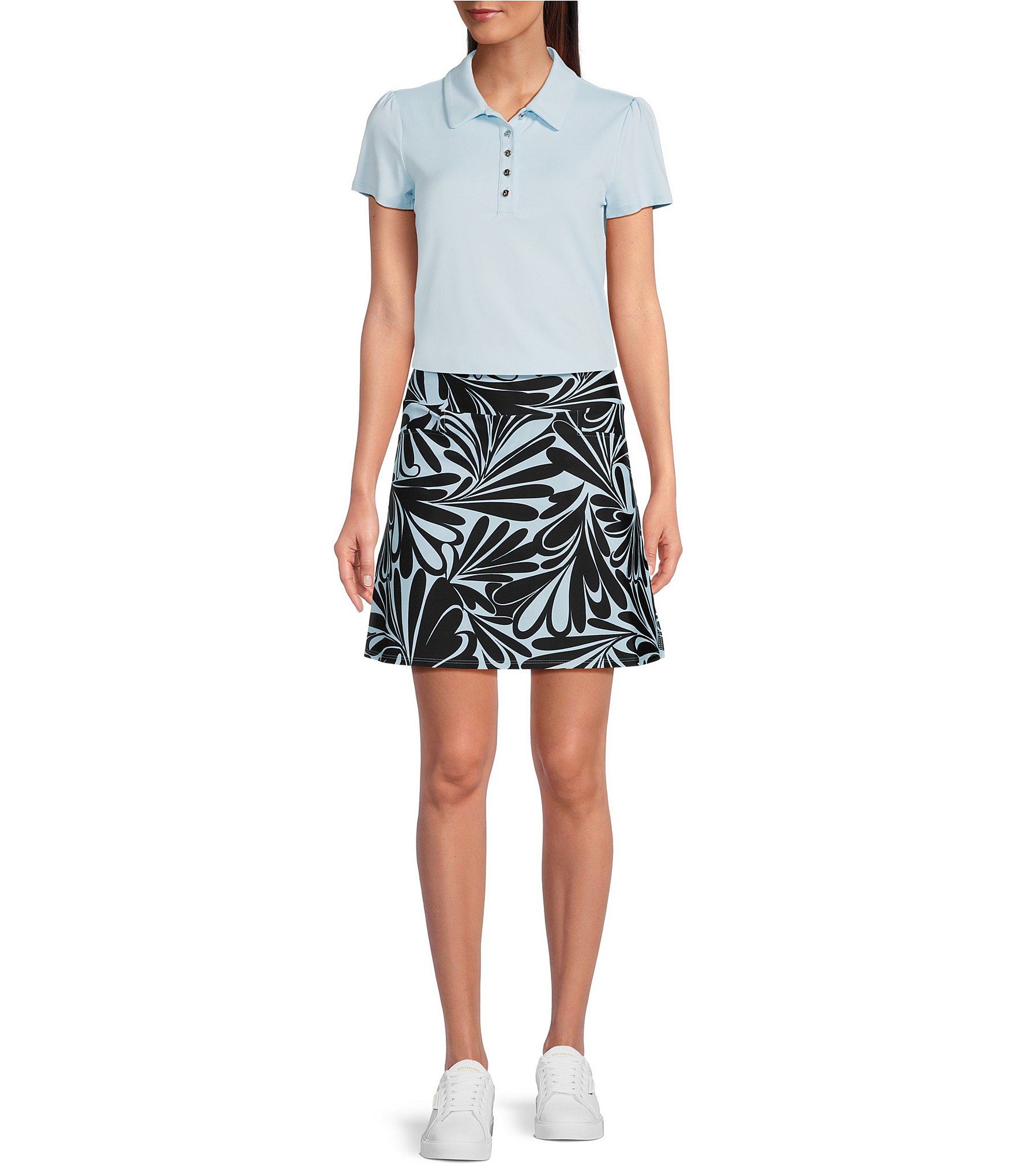Jude Connally Sonia Knit Decorative Fan Print A-Line Side Slit Pull-On Skort