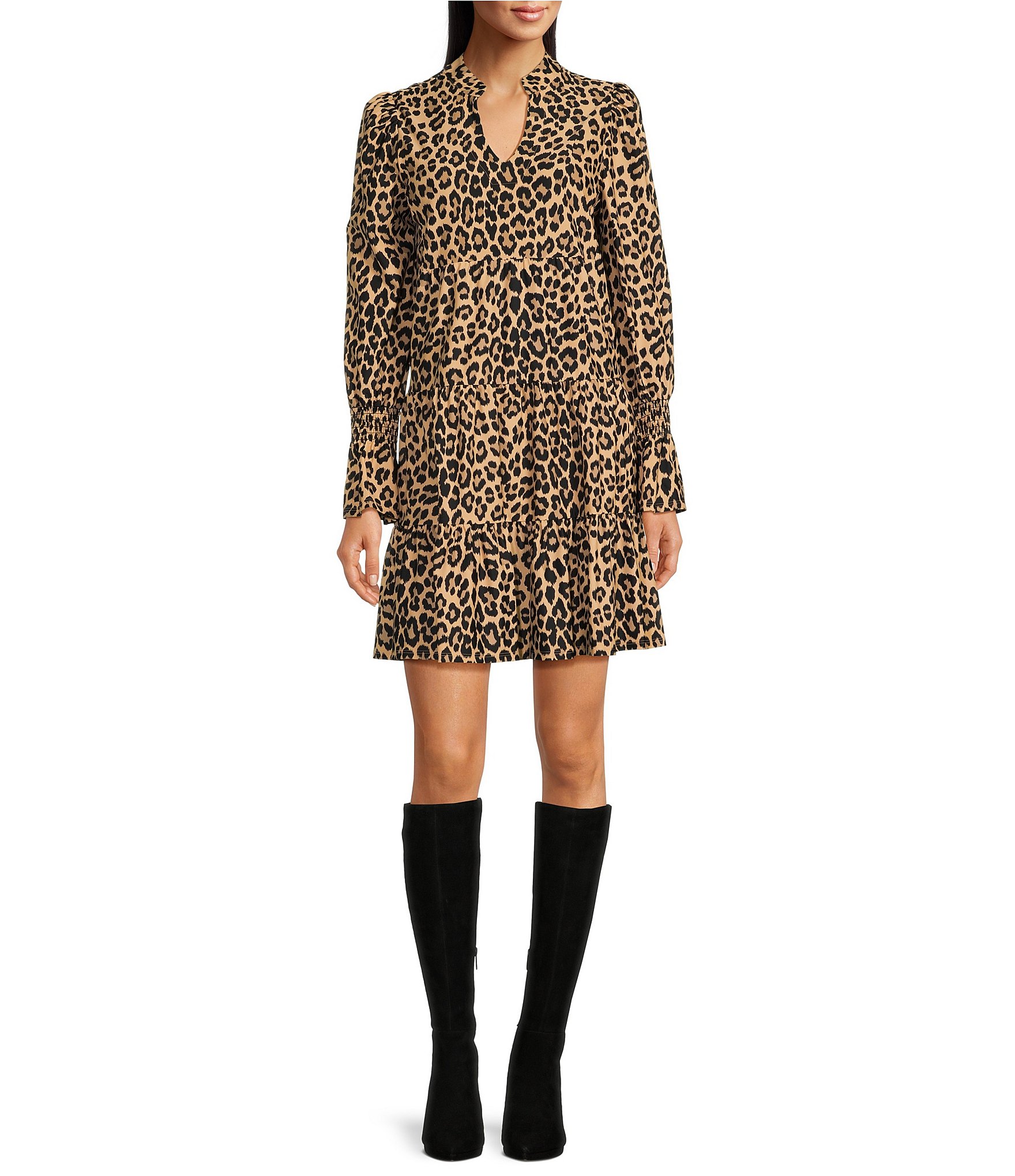 Jude Connally Tammi Lux Leopard Stretch Jude Cloth Knit Split V-Neck ...