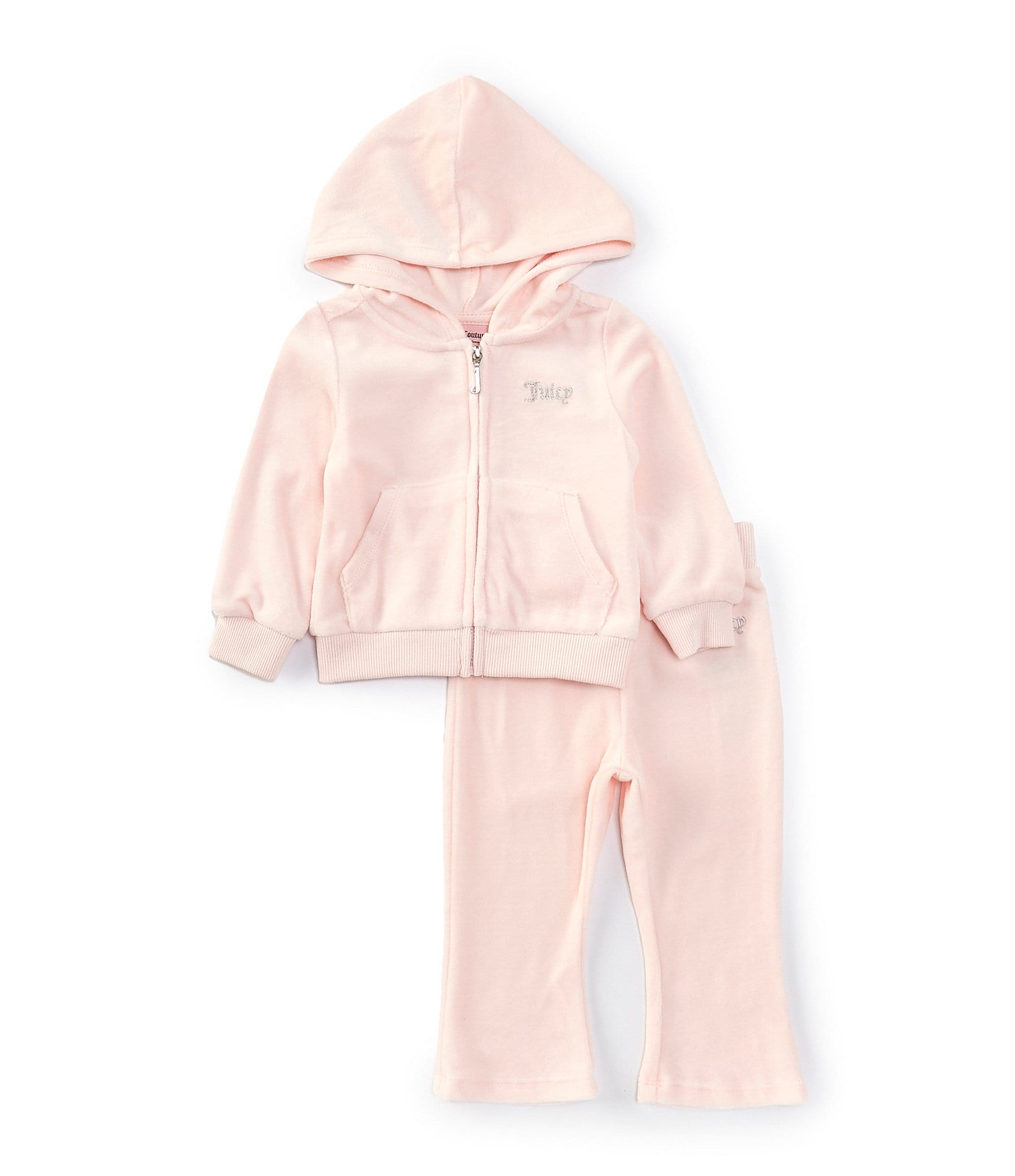 Juicy Couture Baby Girls 12 24 Months Long Sleeve Rhinestone Embellished Logo Velour Hooded Jacket Matching Jogger Pant Set Dillard s