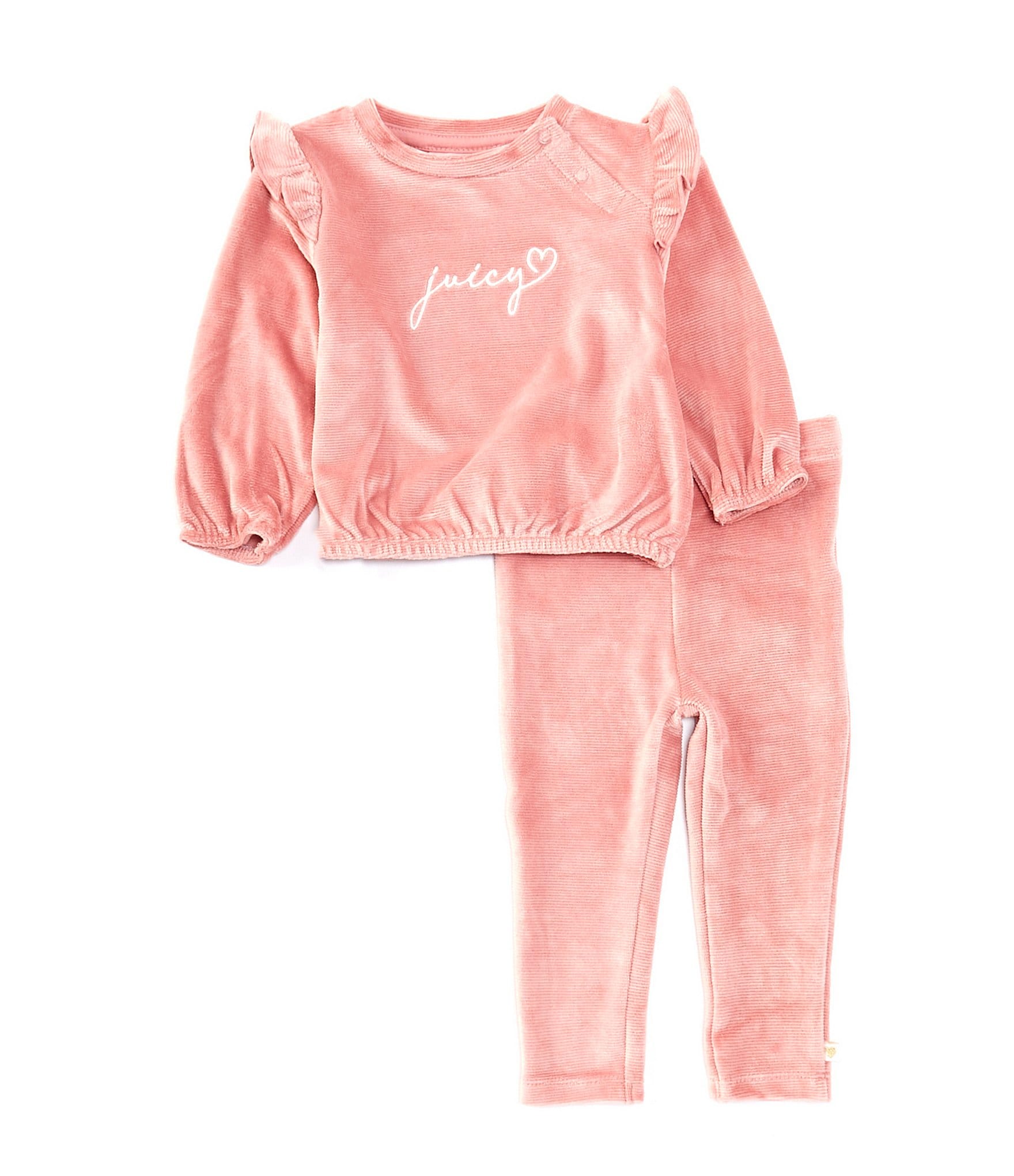 Juicy Couture Baby Girls 12-24 Months Long-Sleeve Ribbed Velour Sweatshirt & Matching Jogger Pant Set