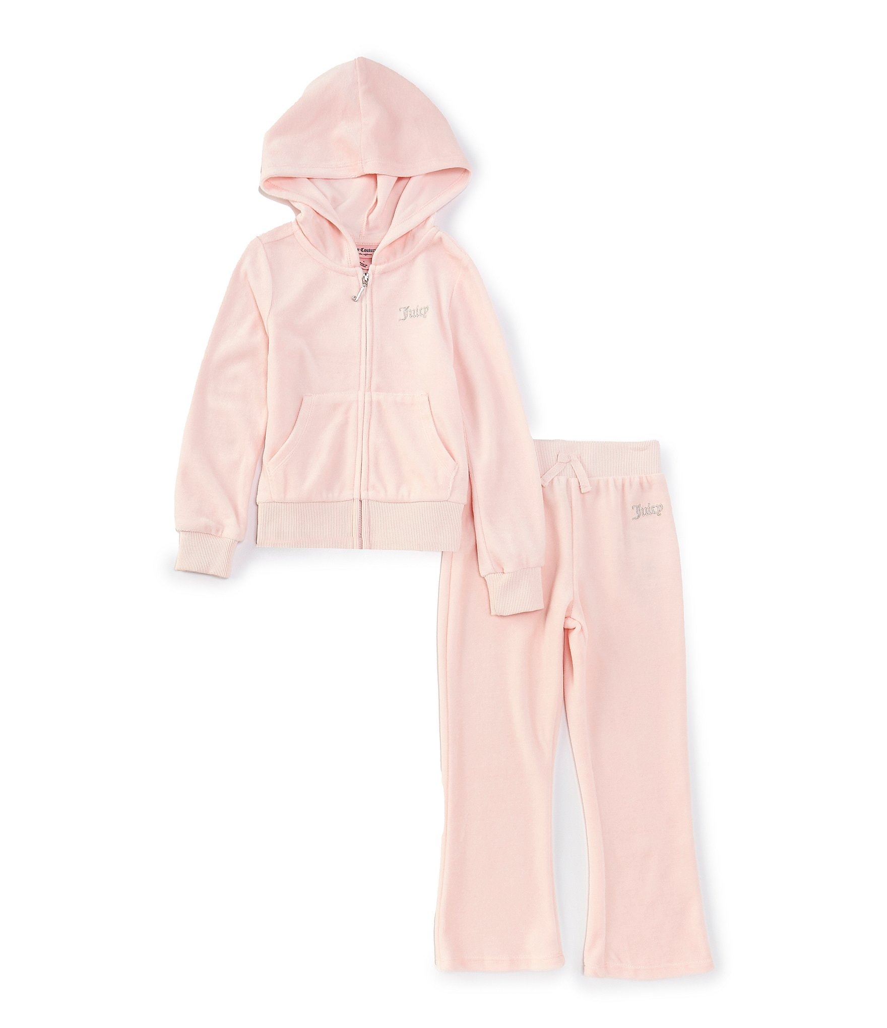 Juicy Couture Little Girls 2T-6X Long Sleeve Velour Hooded Jacket & Matching Jogger Pant Set