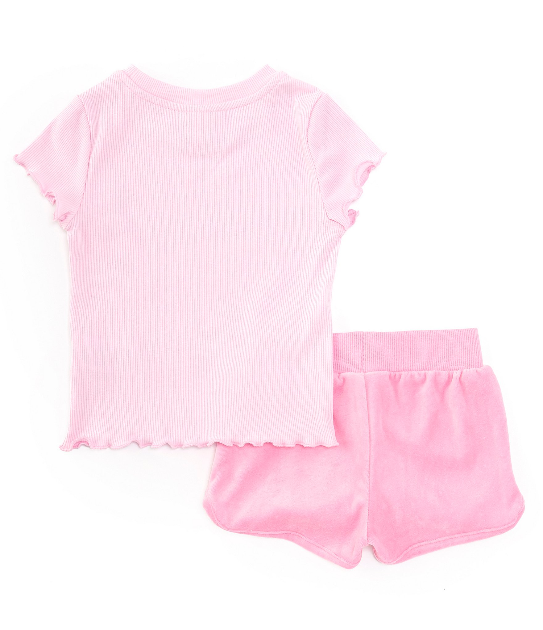 Juicy Couture Little Girls 2T-6X Short Sleeve Rhinestone-Embellished Logo Rib-Knit T-Shirt & Solid Velvet Shorts Set