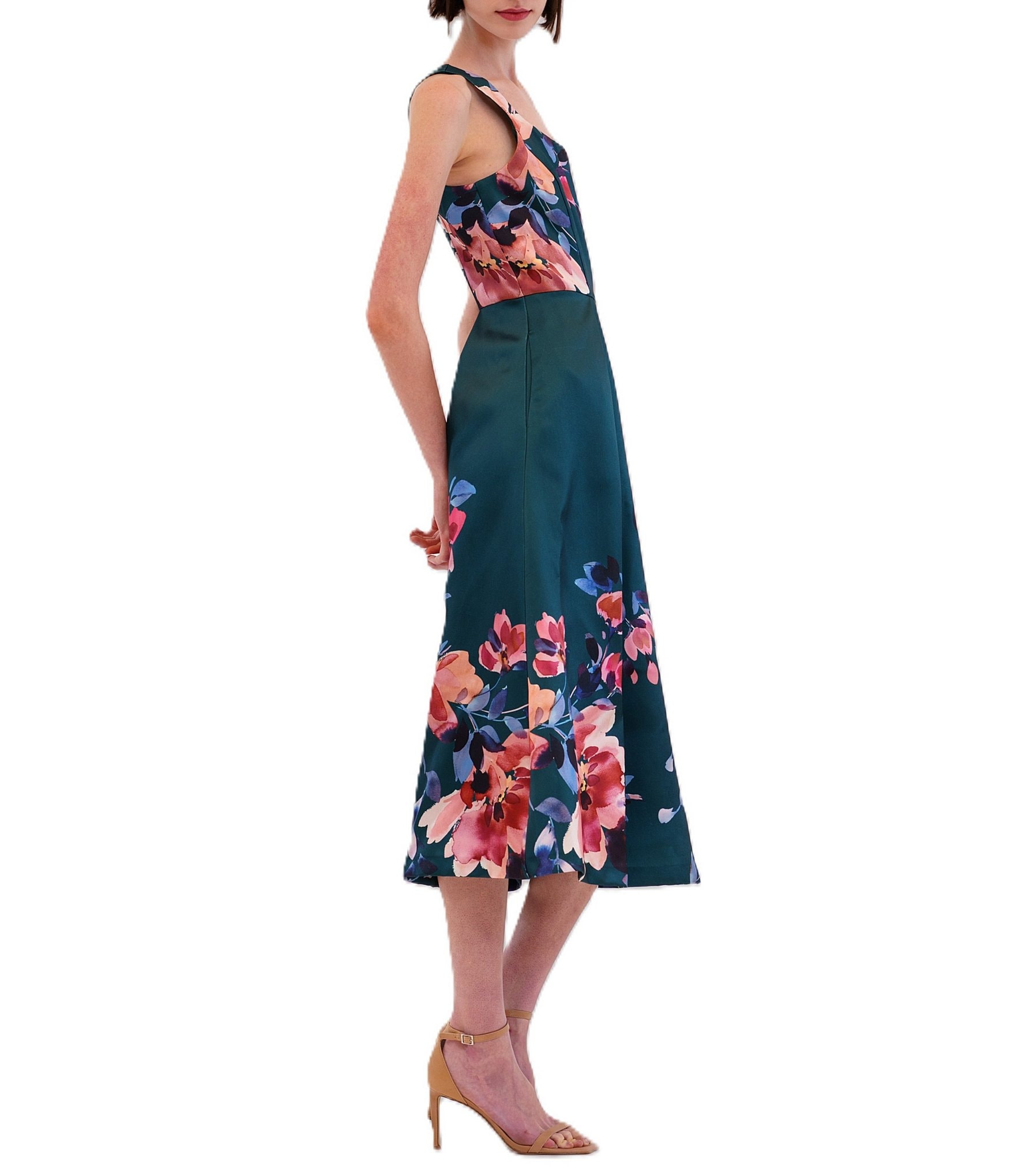Julia Jordan Floral Print Mikado Midi Gown
