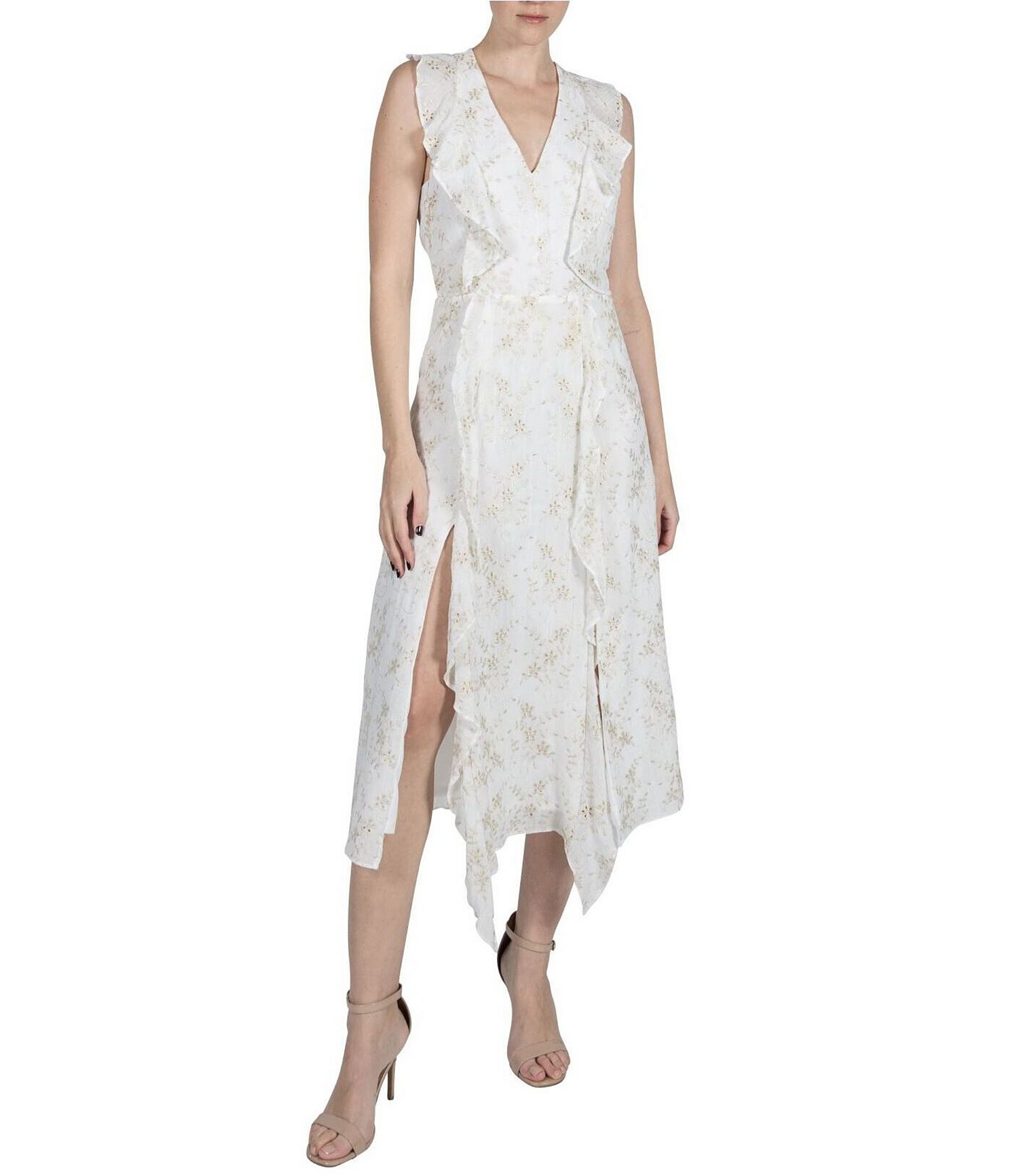 Julia Jordan Floral Print V-Neck Flutter Ruffle Midi Dress | Dillard's