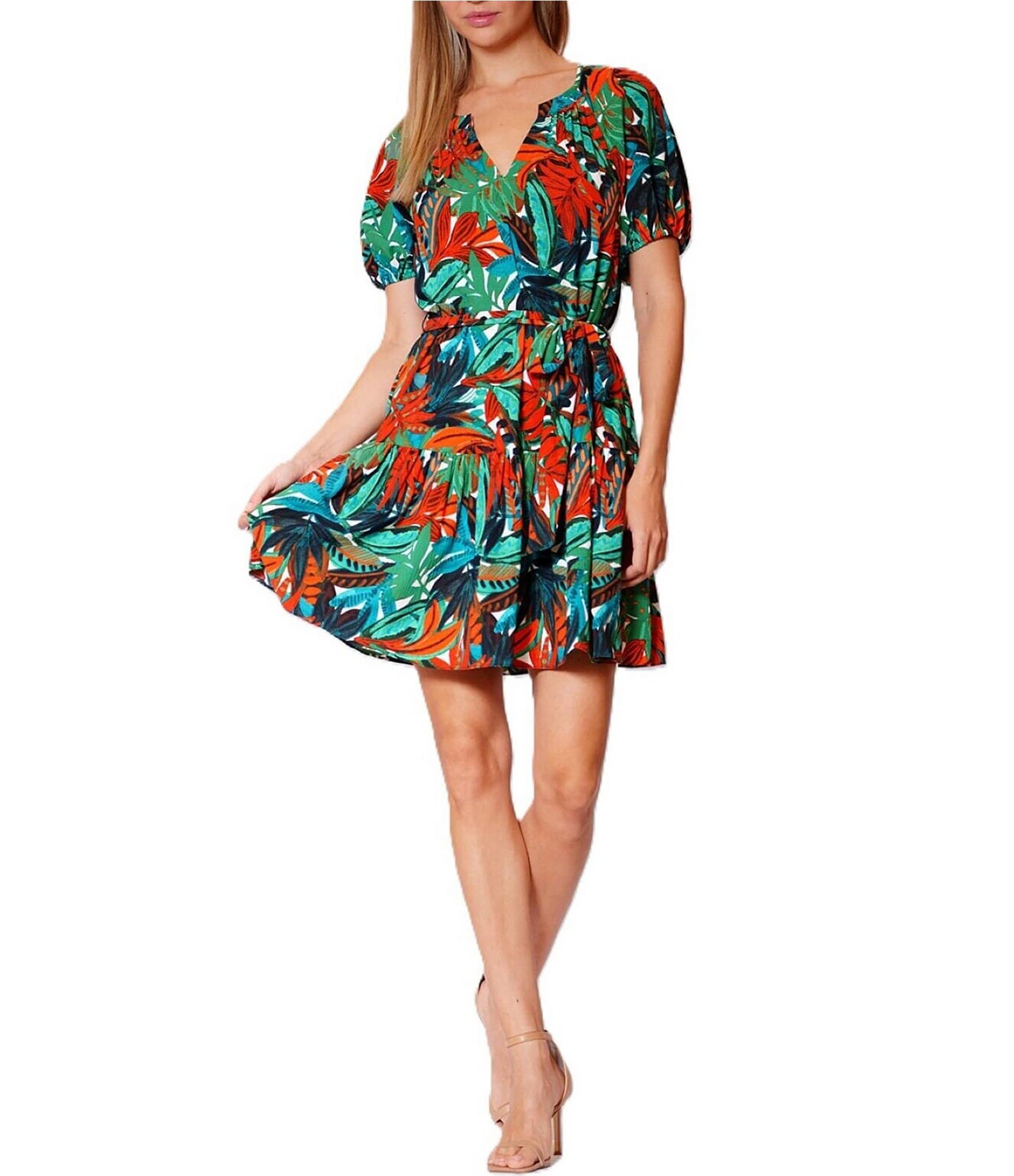 Julia Jordan Short Puff Sleeve V-Neck Mini Dress