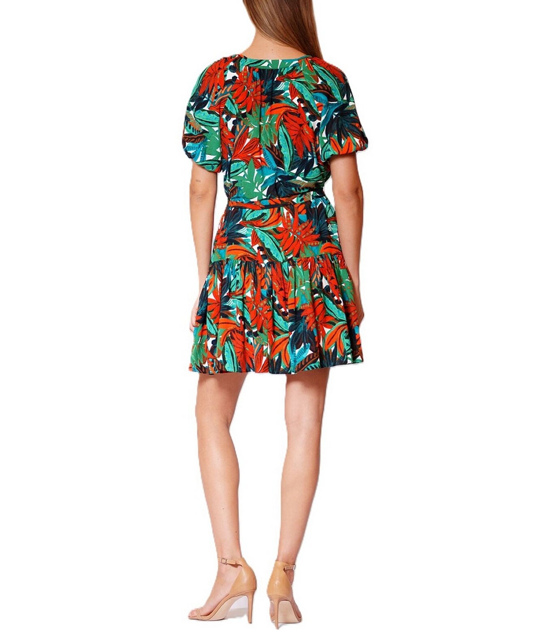 Julia Jordan Short Puff Sleeve V-Neck Mini Dress