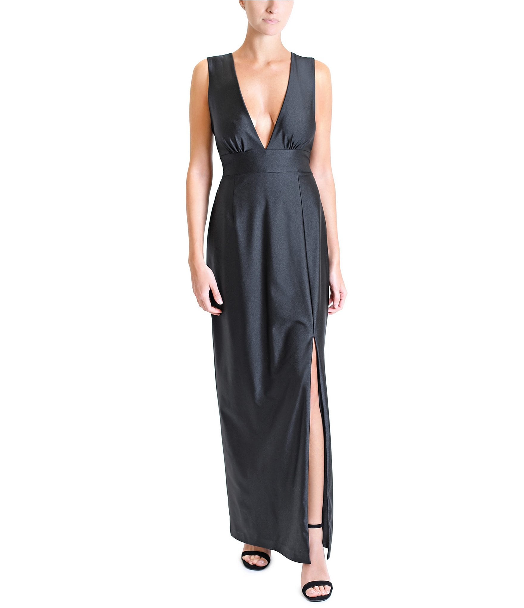 Julia Jordan Stretch V-Neck Sleeveless Long Dress | Dillard's