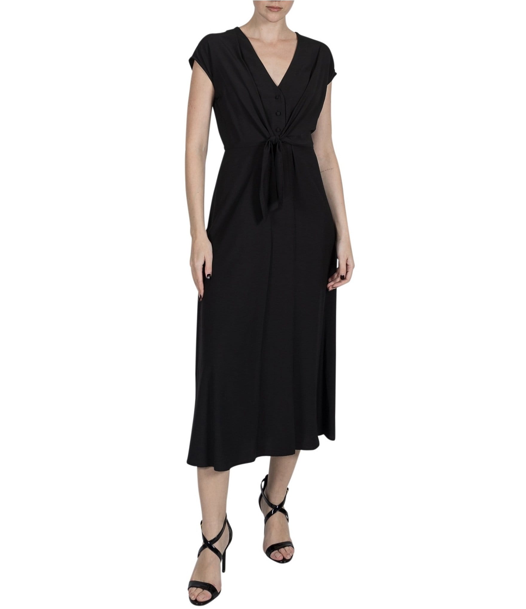 Julia Jordan V-Neck Short Sleeve Button Tie Front Midi Dress | Dillard's