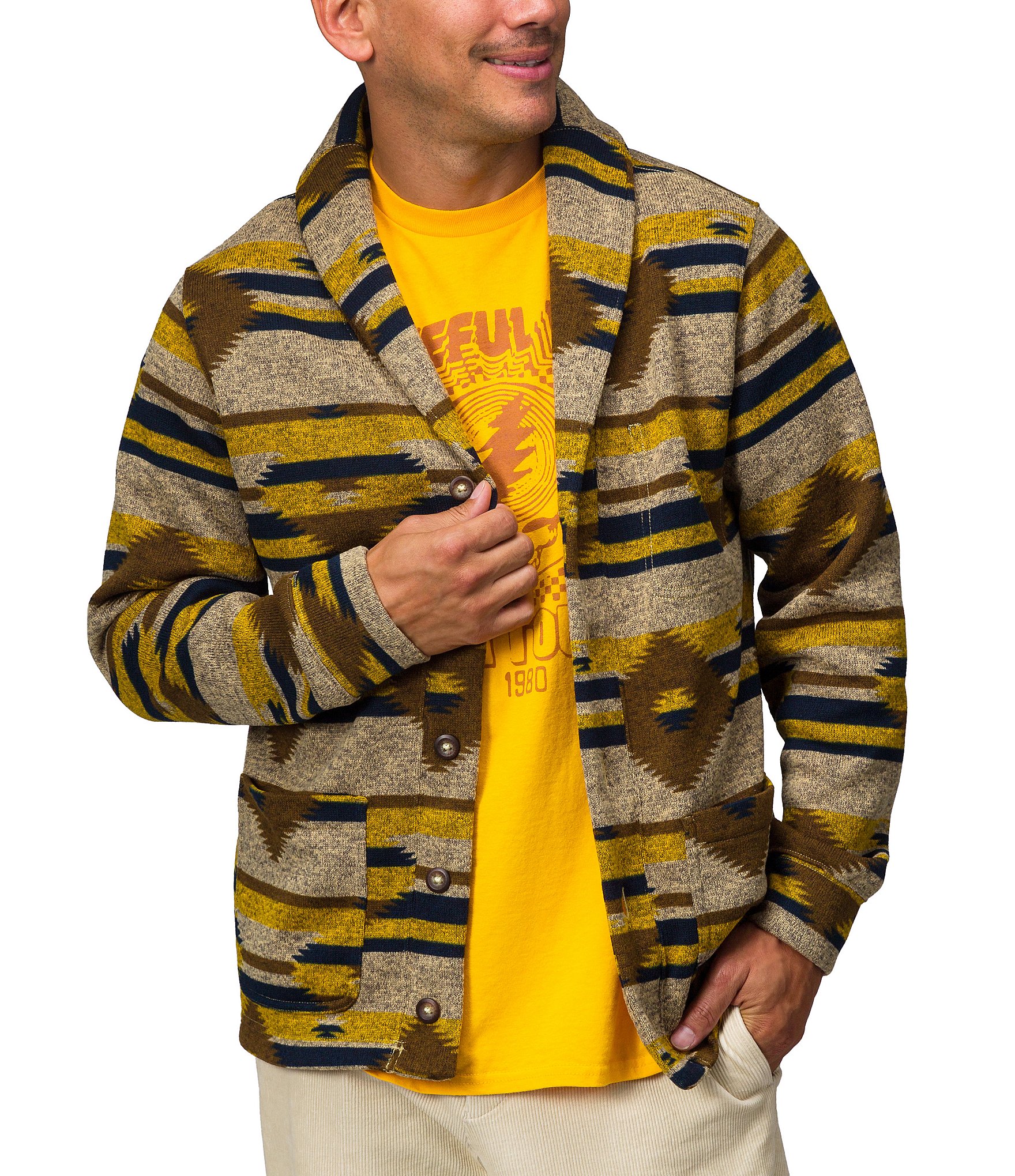 Junk Food Lowry Long Sleeve Printed Sweater Fleece Cardigan | Dillard's