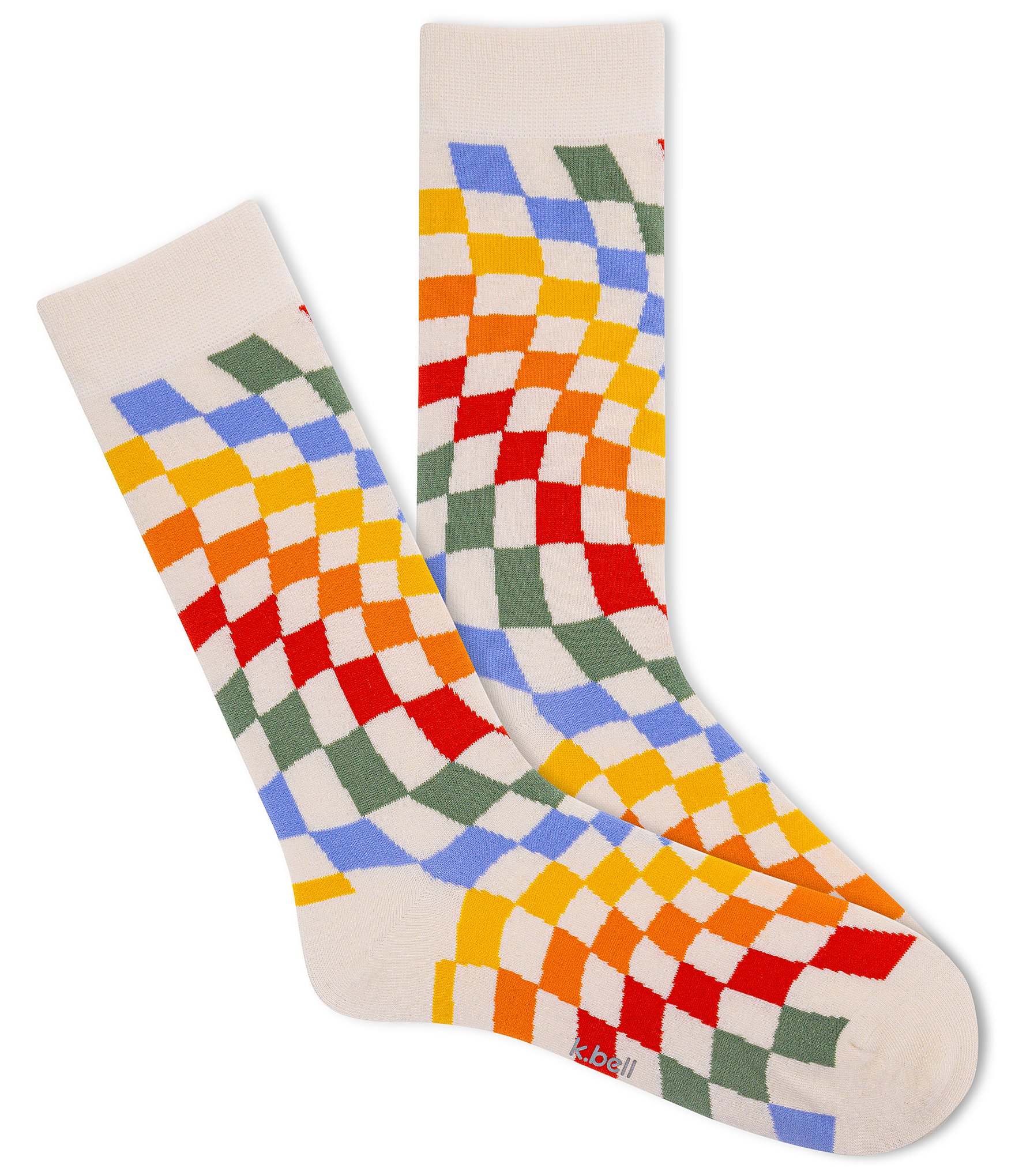 K. Bell Retro Wave Checkerboard Crew Dress Socks