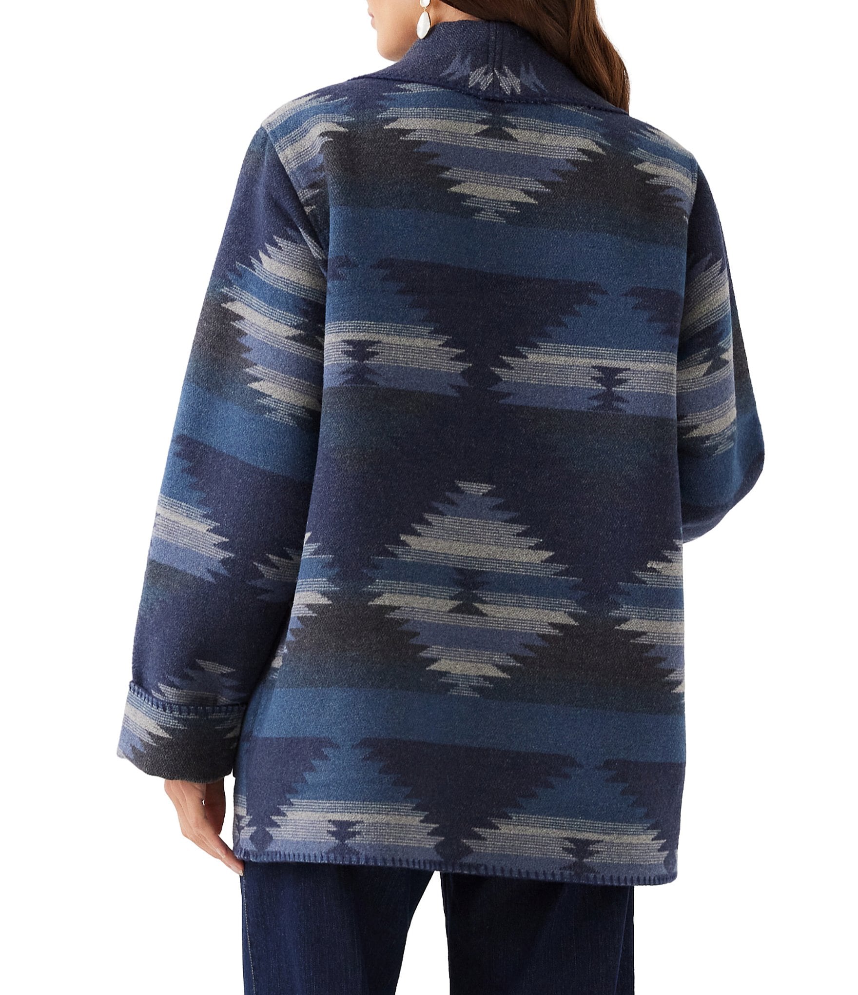 Karen Kane Blanket Geometric Long Sleeve Open Front Ranch Jacket