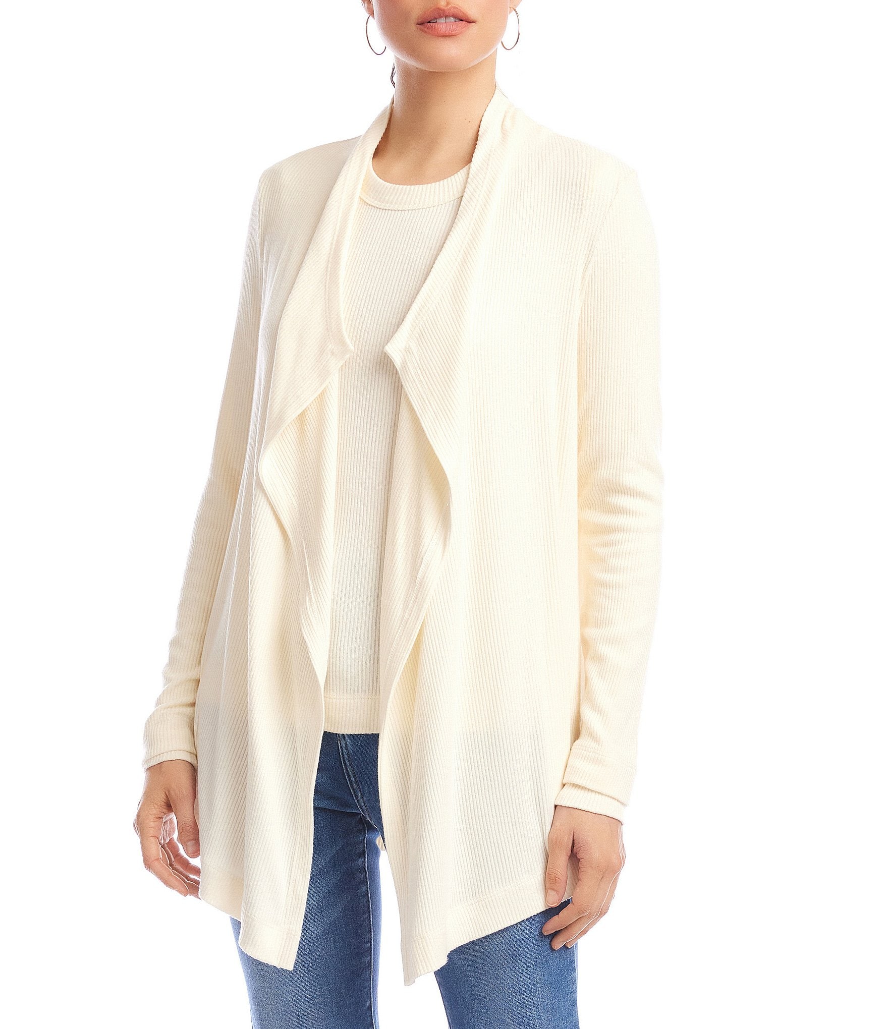 Karen Kane Brushed Ribbed Draped Long Sleeve Open Front Cardigan
