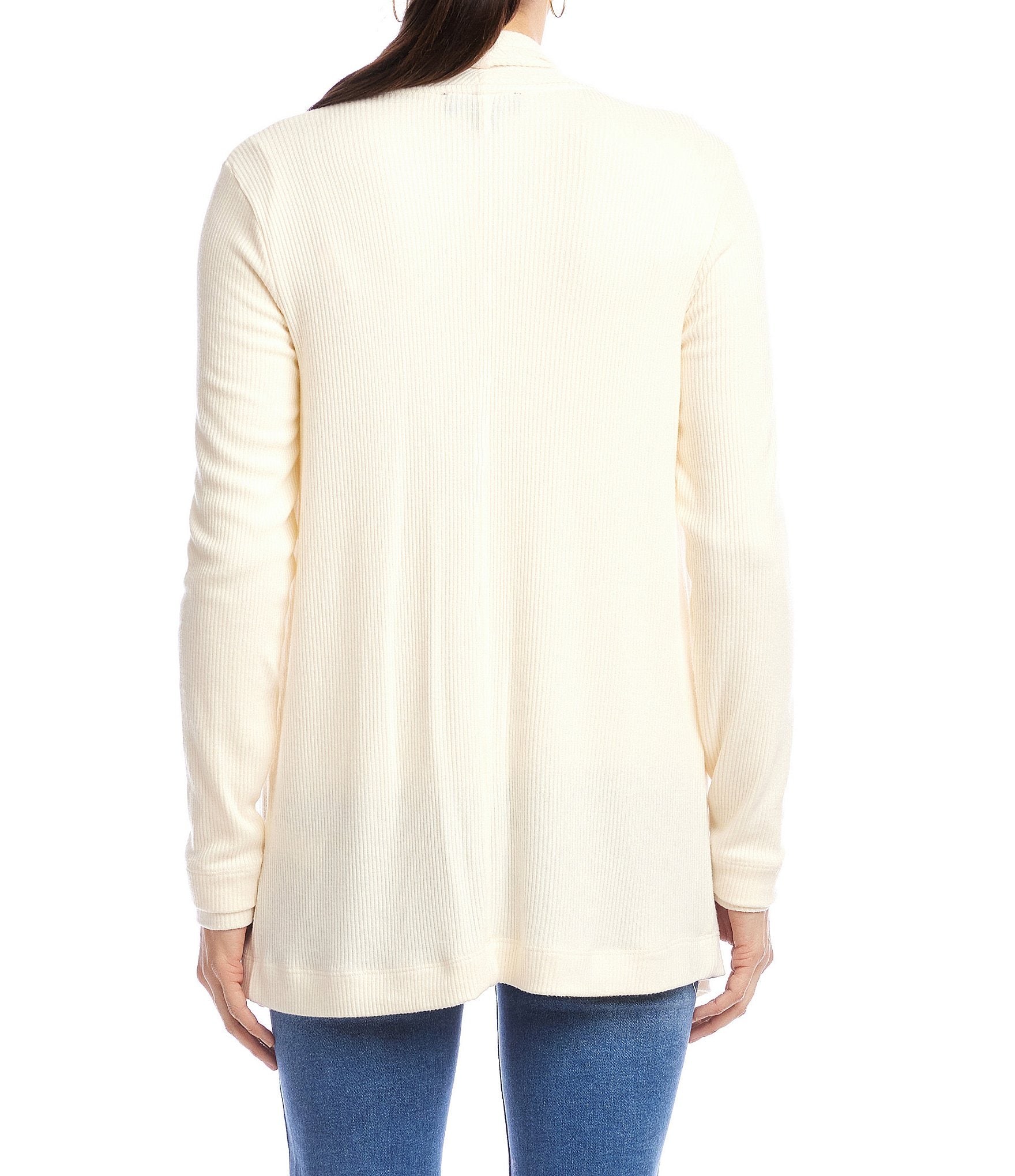 Karen Kane Brushed Ribbed Draped Long Sleeve Open Front Cardigan