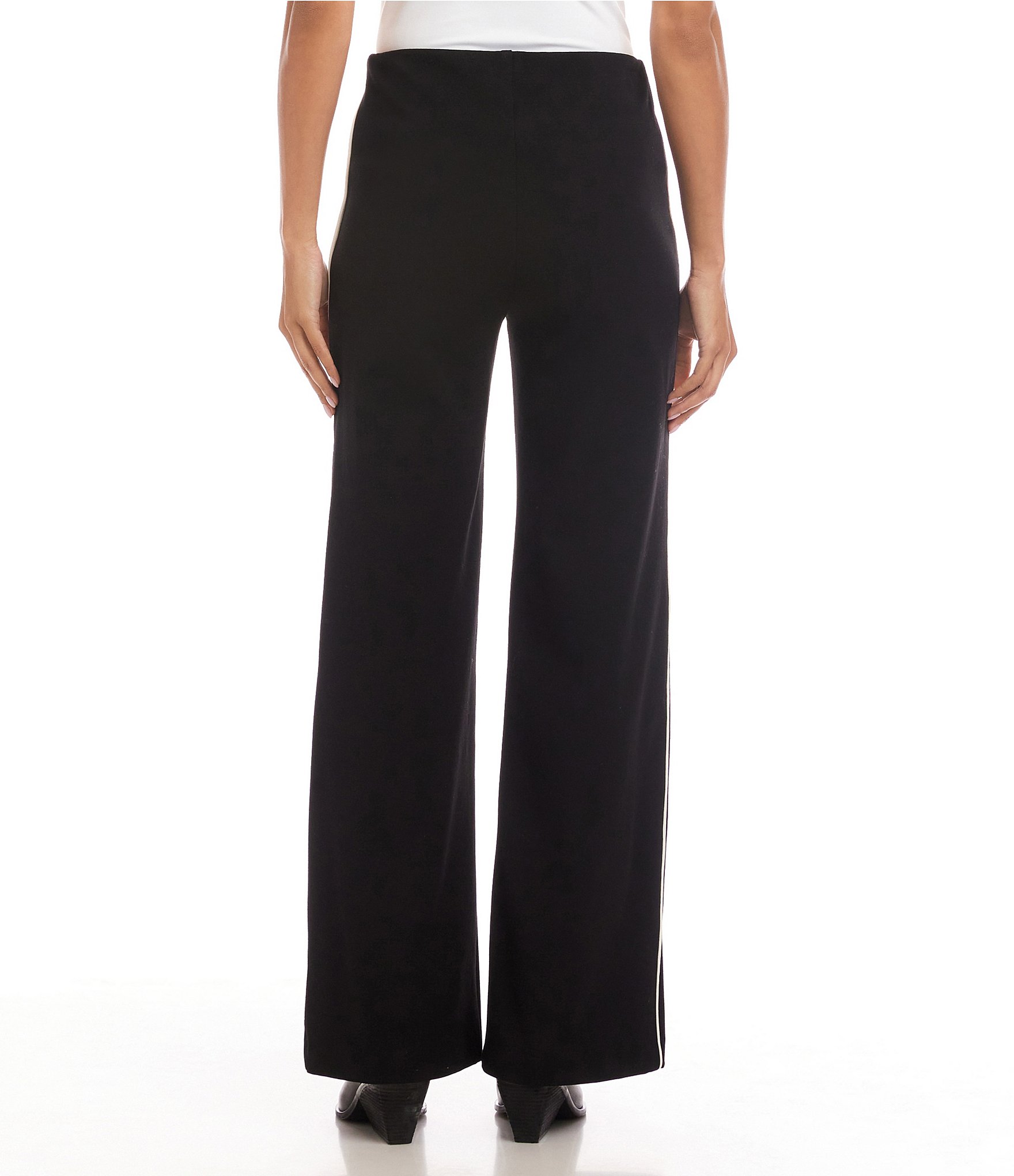 Karen Kane Contrast Piped Wide Leg High Rise Pull-On Pants