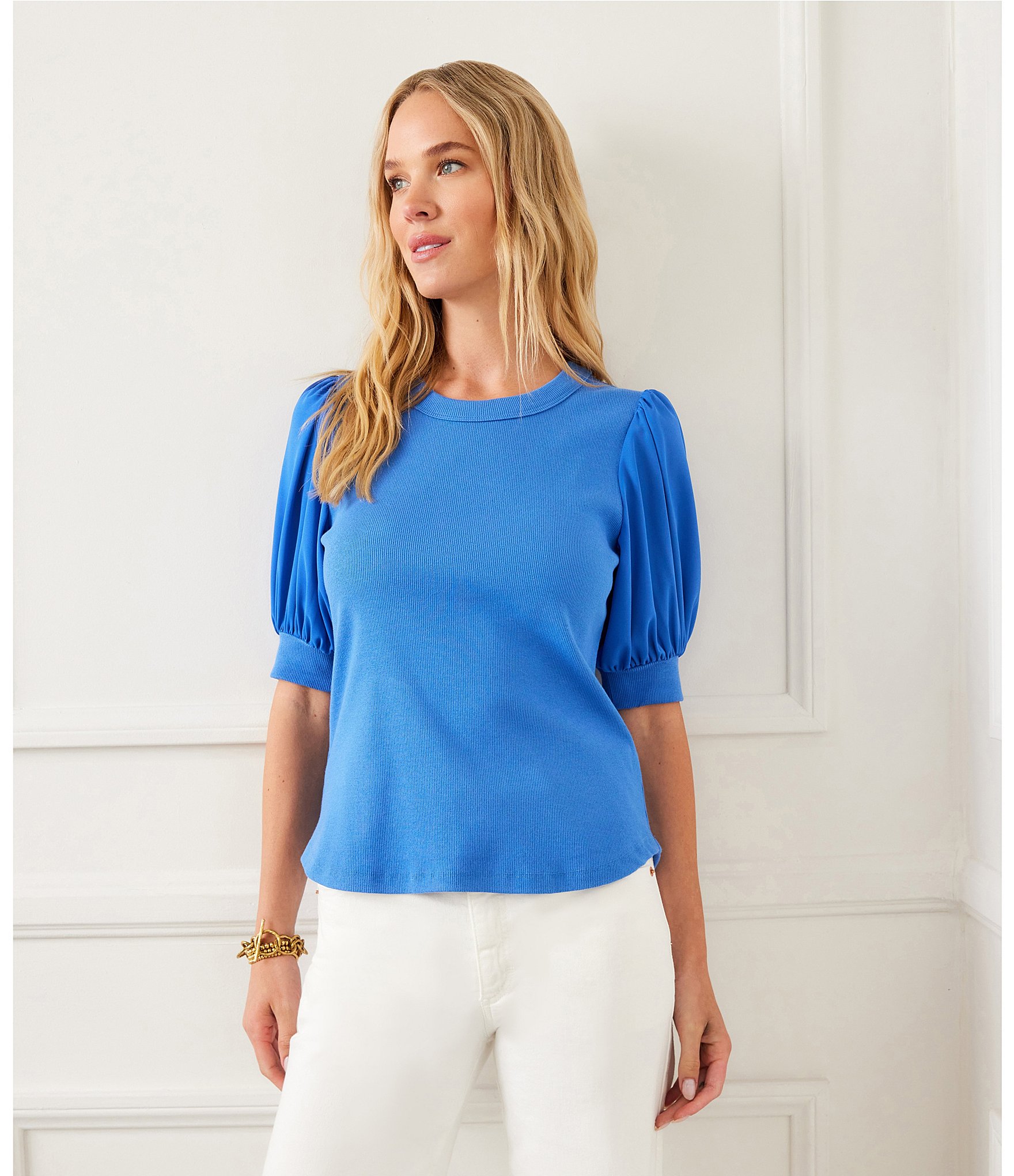 Karen Kane Crew Neck Puff Sleeve Top