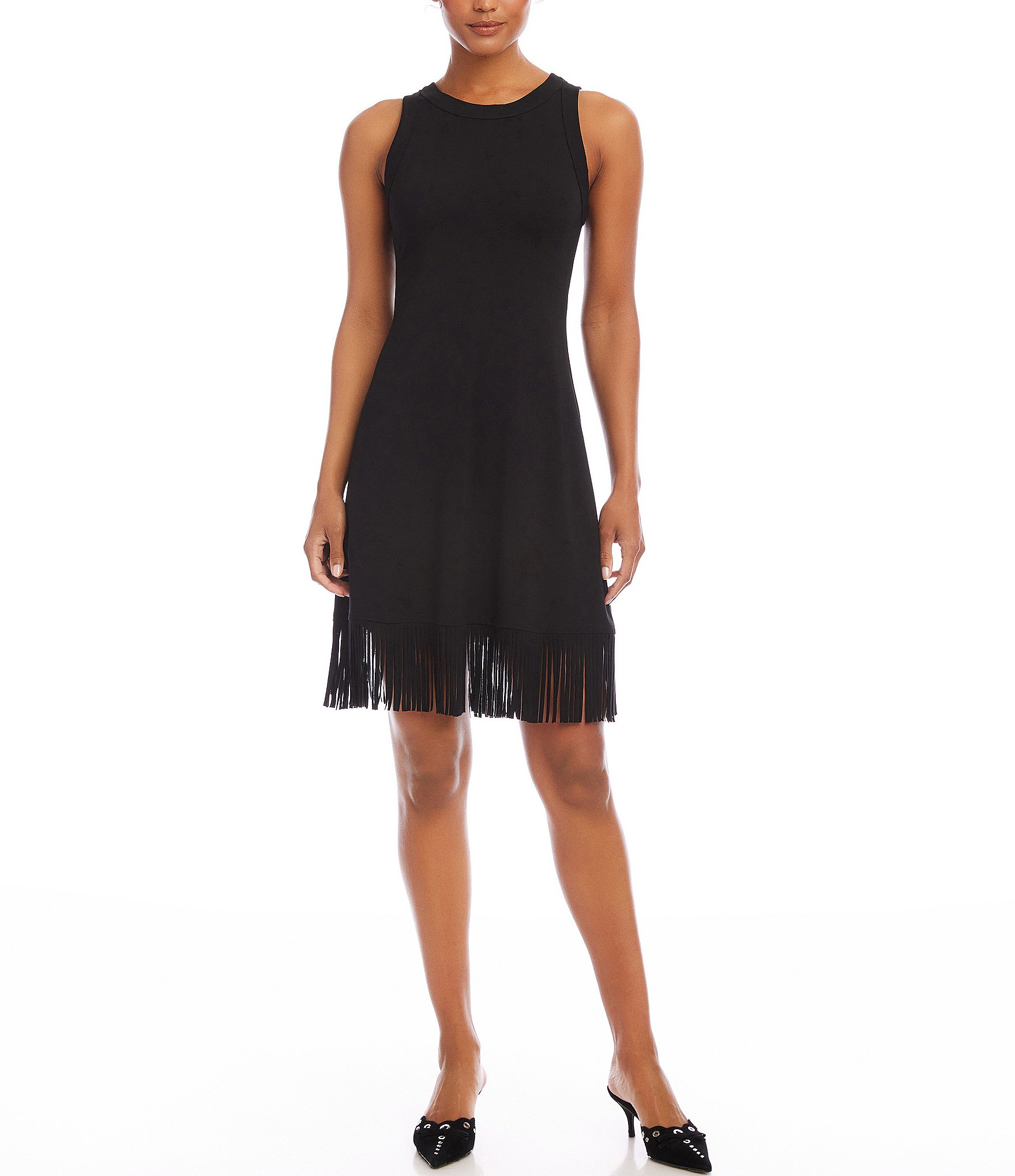 Karen Kane Crew Neck Sleeveless Fringe Hem Dress | Dillard's