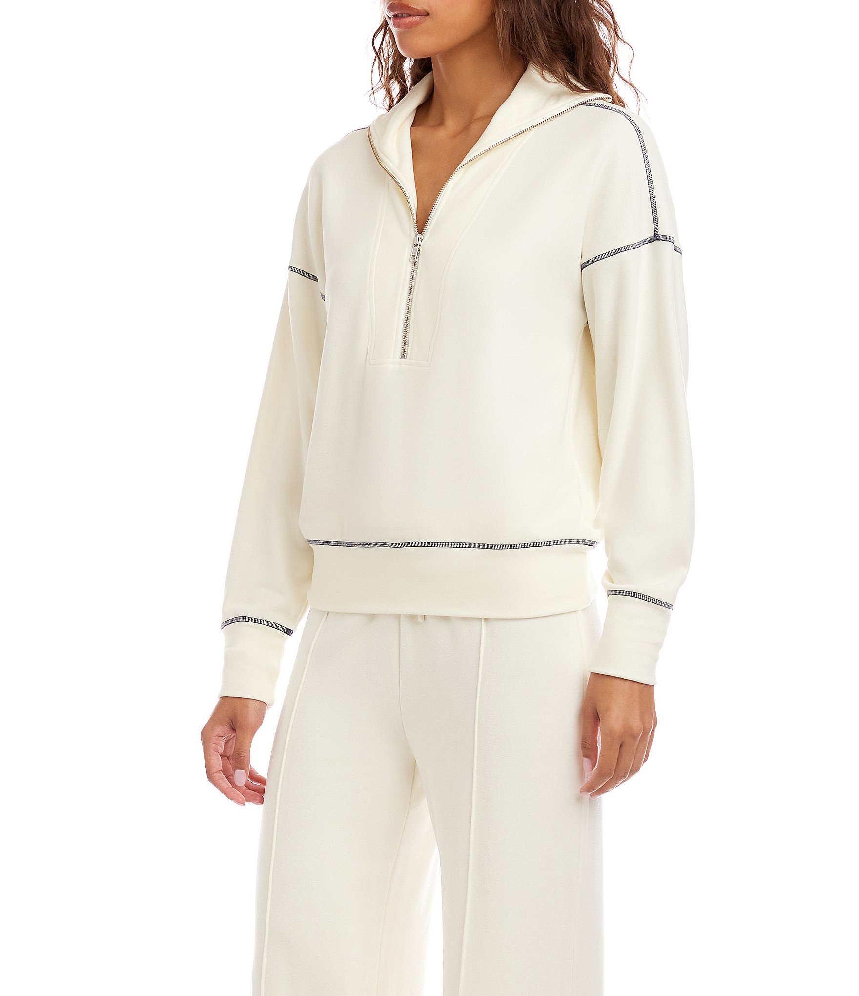 Karen Kane Double Knit Coordinating Contrast Stitch Half-Zip Pullover