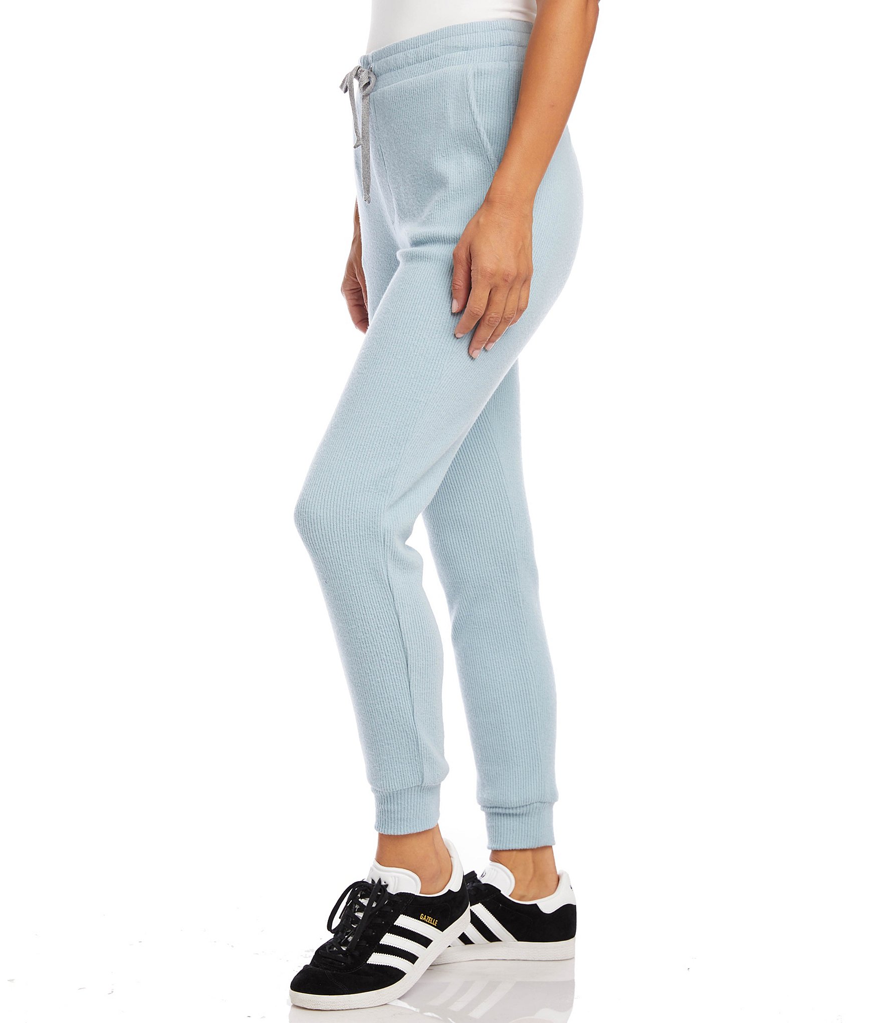 Karen Kane Drawstring Ribbed Mid Rise Banded Cuff Sweatpants