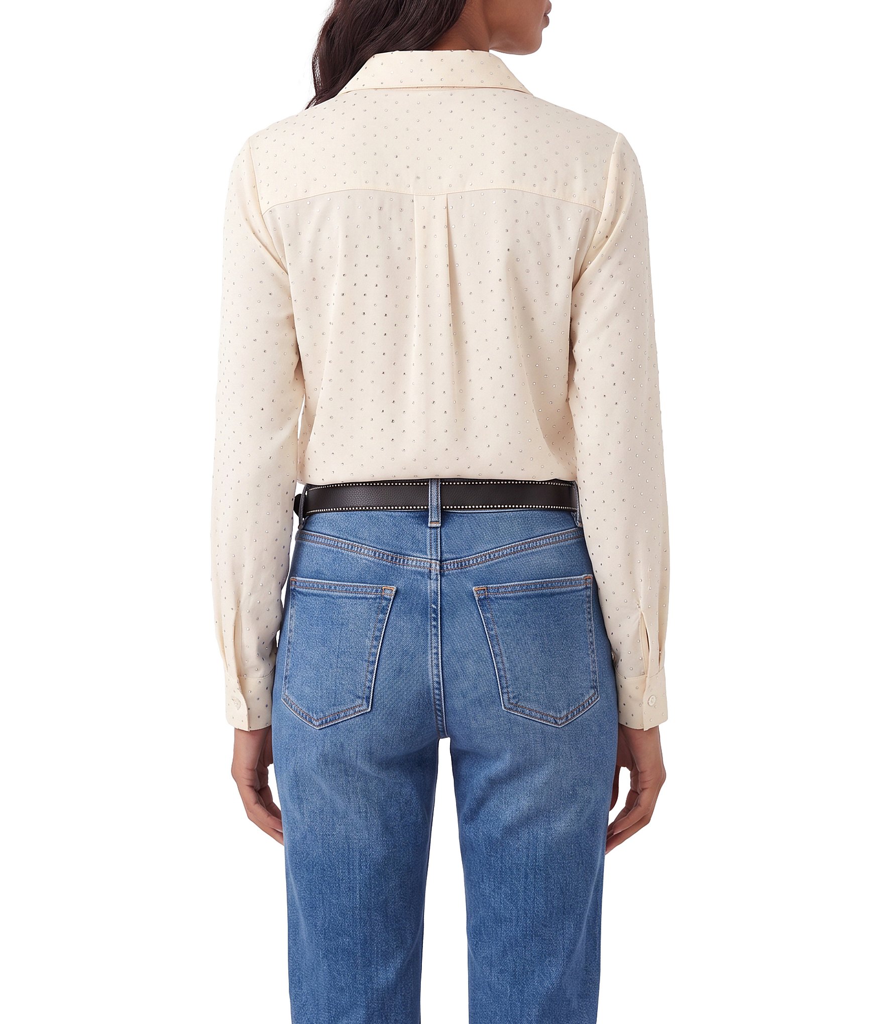 Karen Kane Faux Suede Long Sleeve Embellished Tie-Front Top