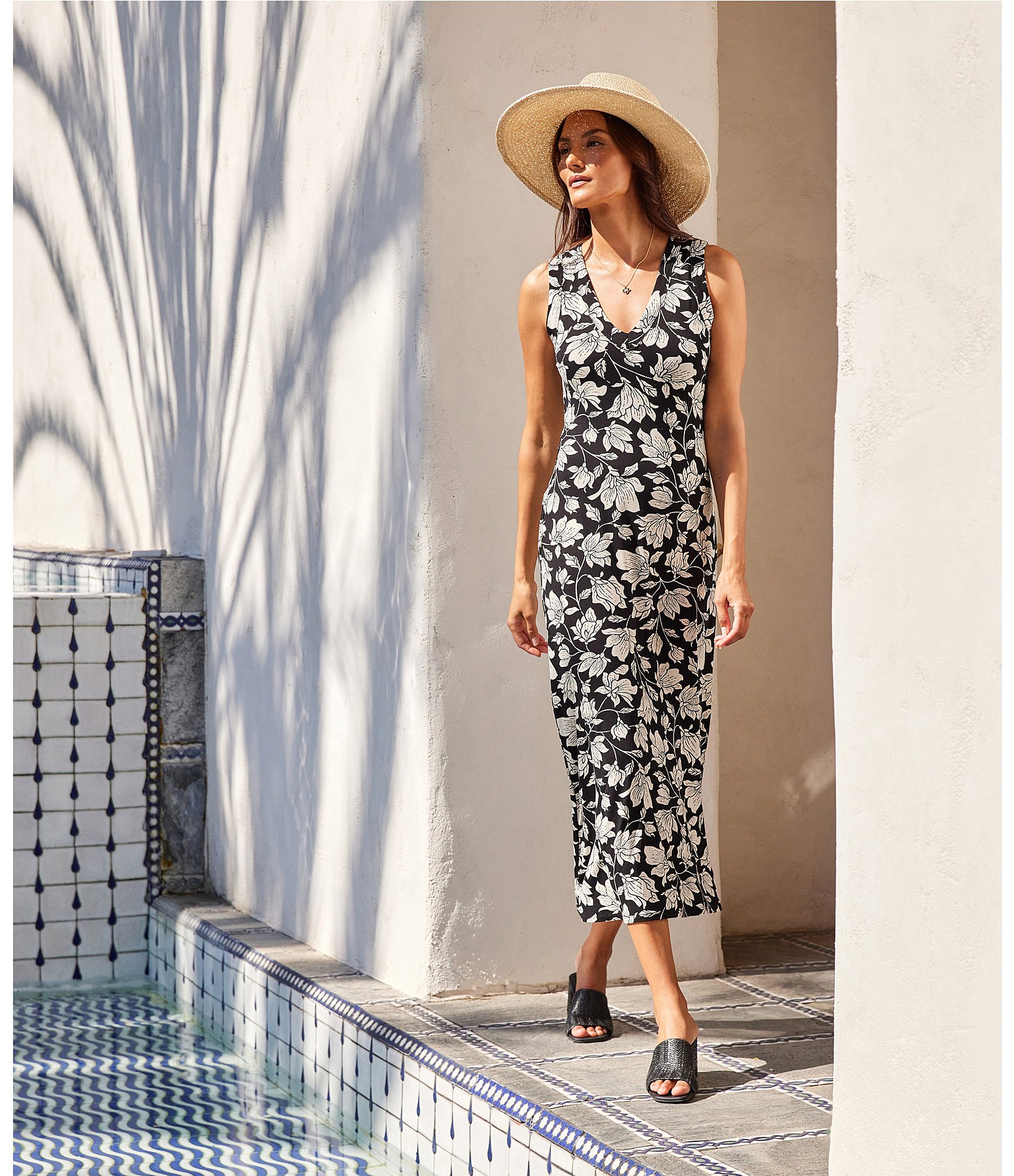 Karen Kane Floral V-Neck Sleeveless Midi Sheath Dress