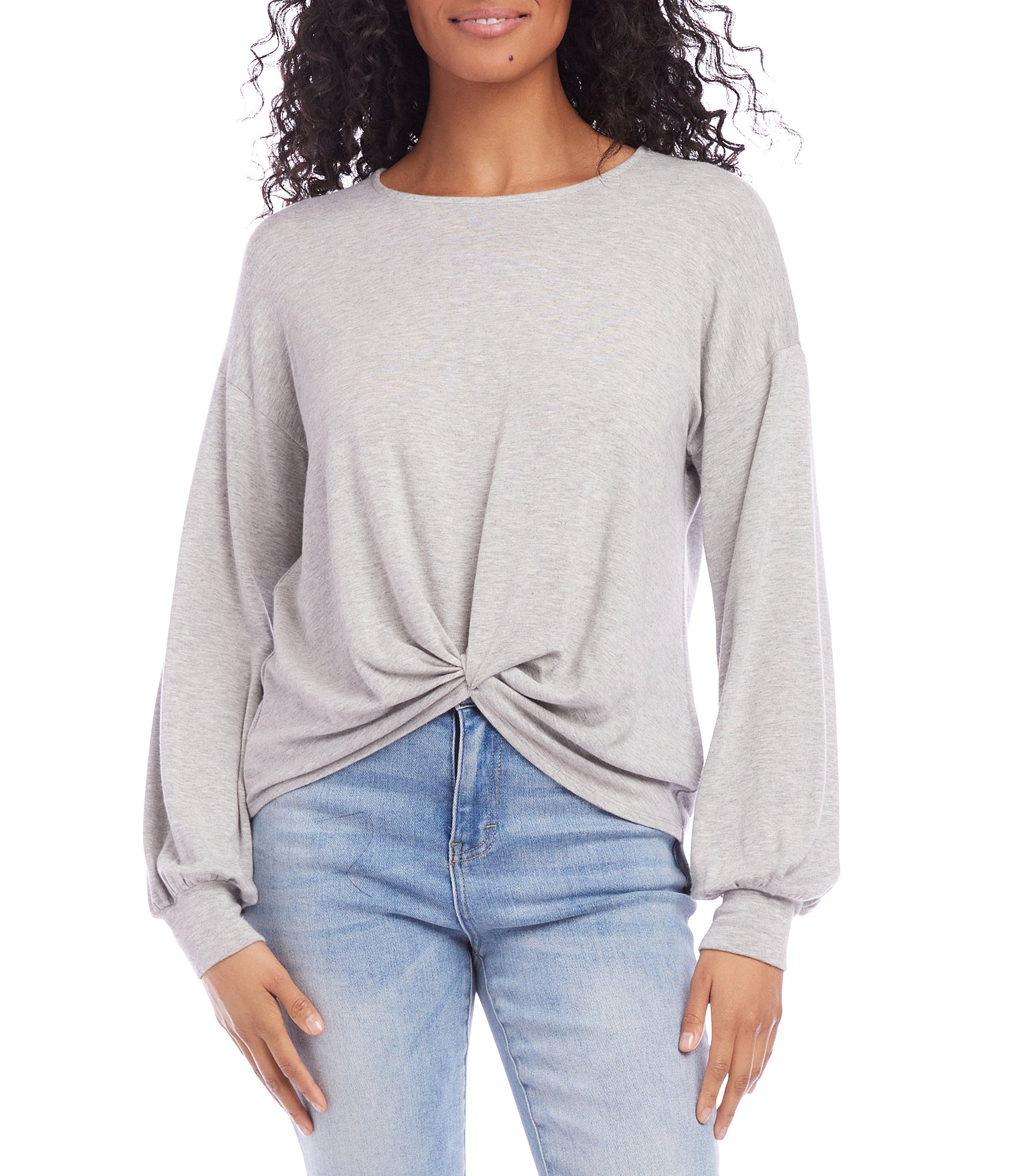 Karen Kane French Terry Knit Crew Neck Long Sleeve Twist-Front Tee