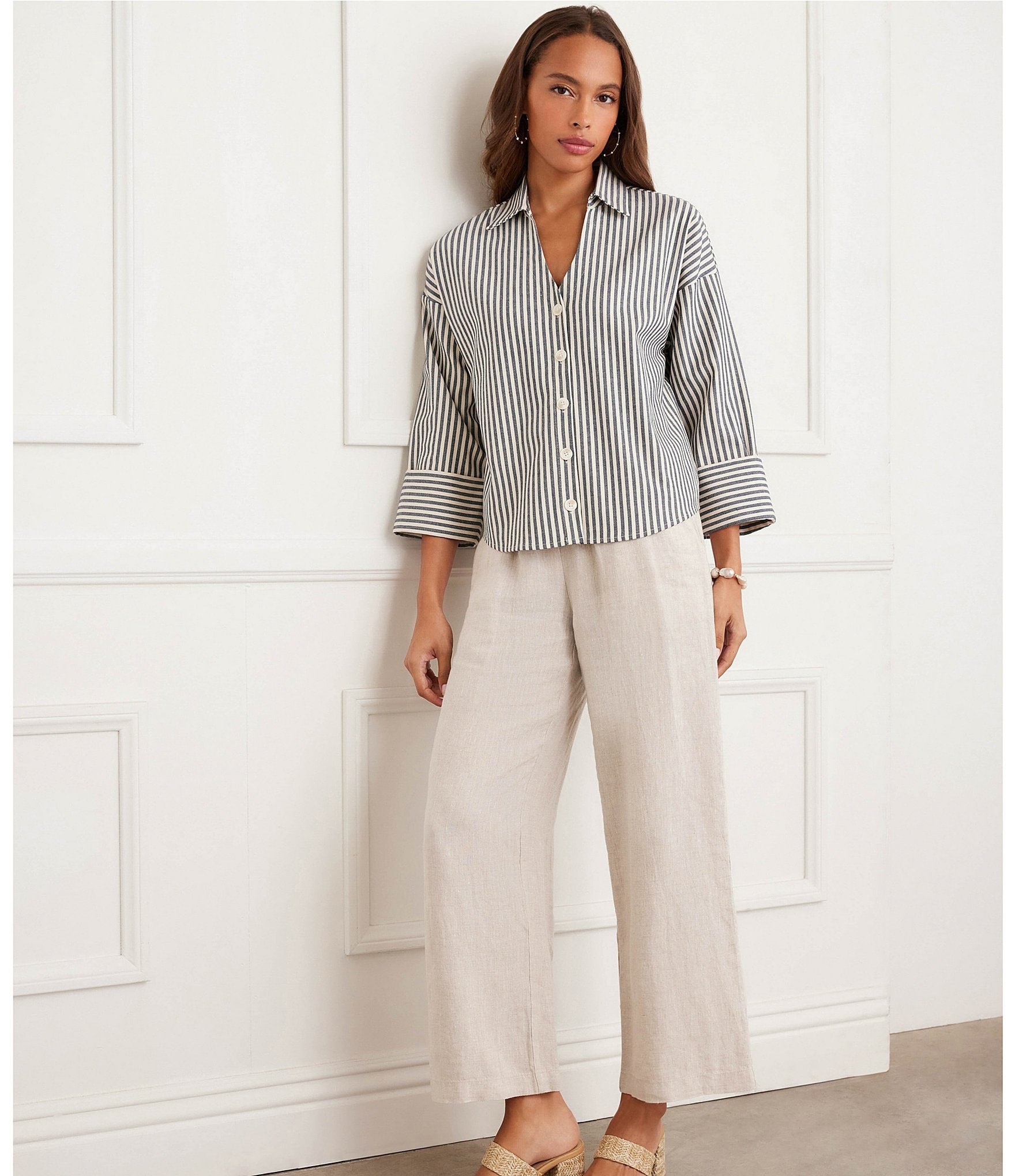 Karen Kane Linen High Rise Wide Leg Drawstring Pants