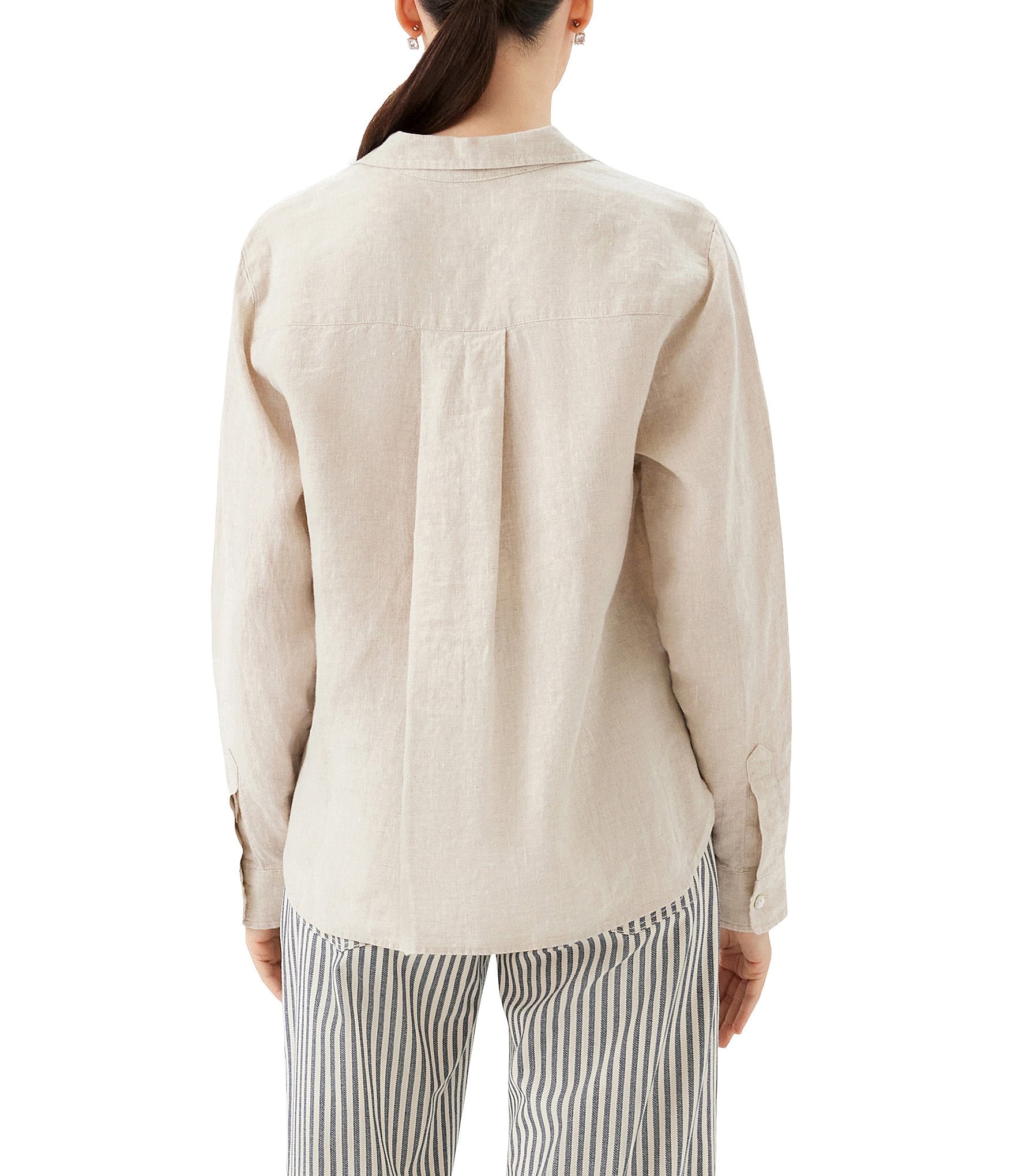 Karen Kane Linen Point Collar Long Sleeve Button Front Shirt