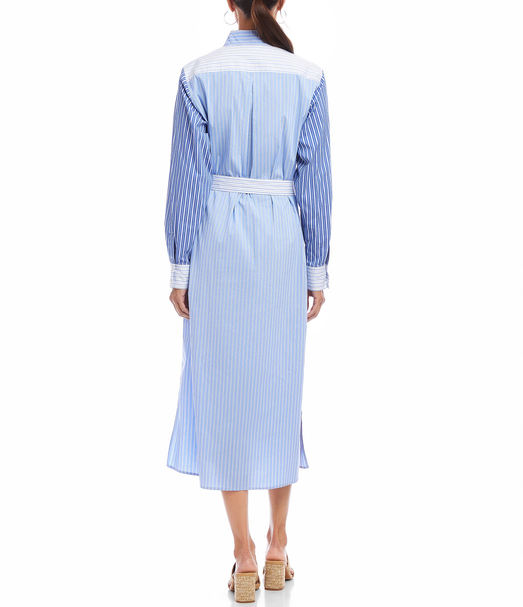 Karen Kane Mixed Stripe Roll Sleeve Midi Shirtdress