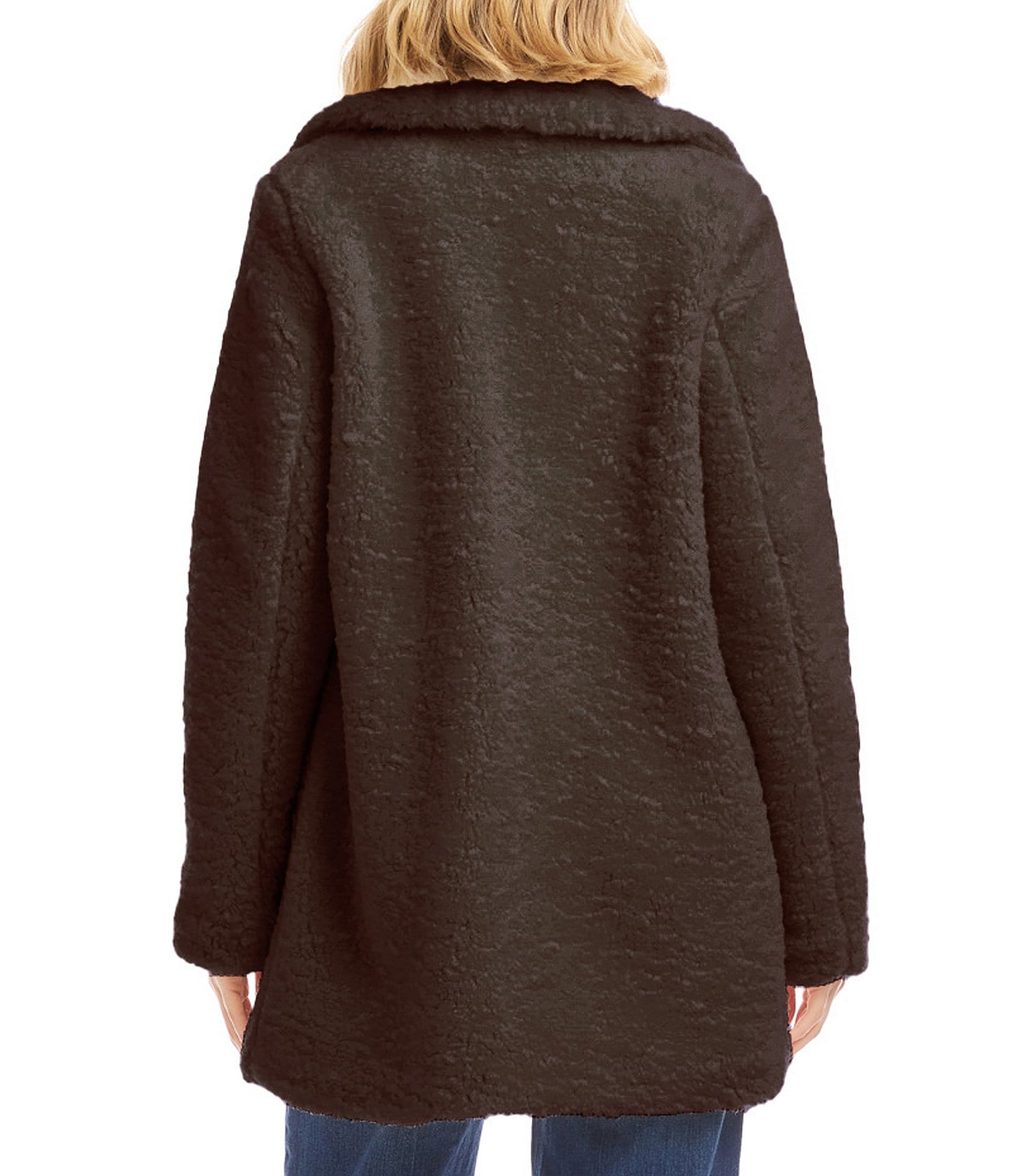 Karen Kane Notch Collar Long Sleeve Oversized Sherpa Coat