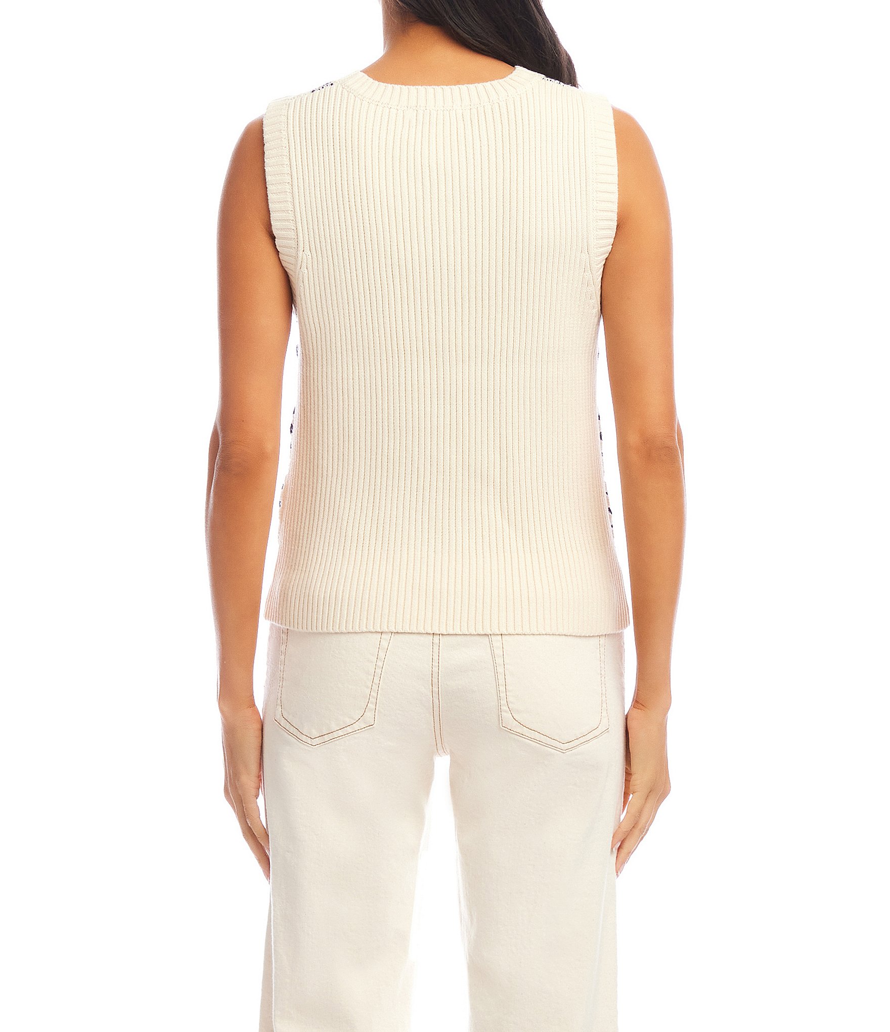 Karen Kane Patchwork Crochet Crew Neck Tank