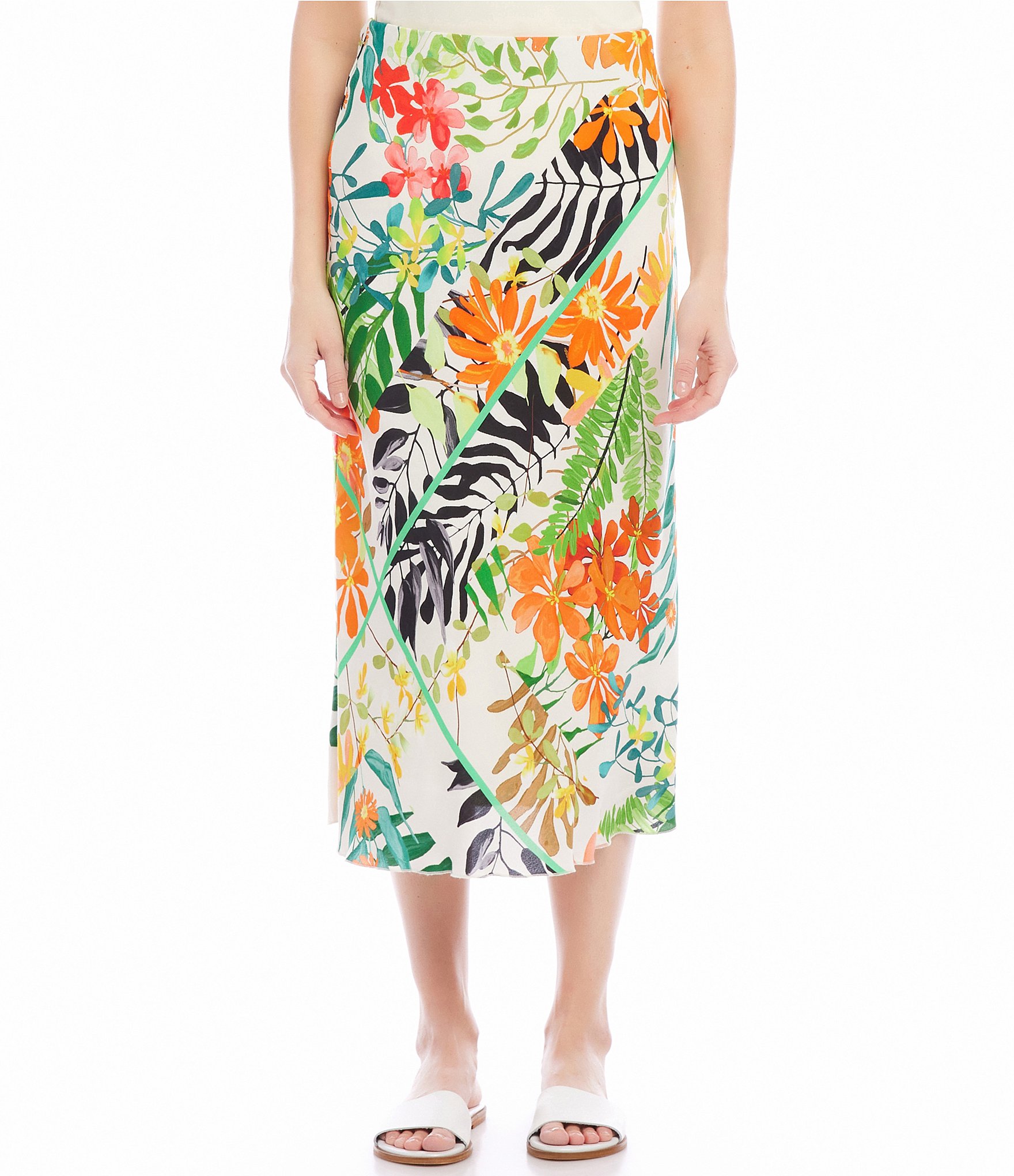 Karen Kane Petite Size Bias-Cut Wildflower Print Mid Rise Pull-On Midi ...