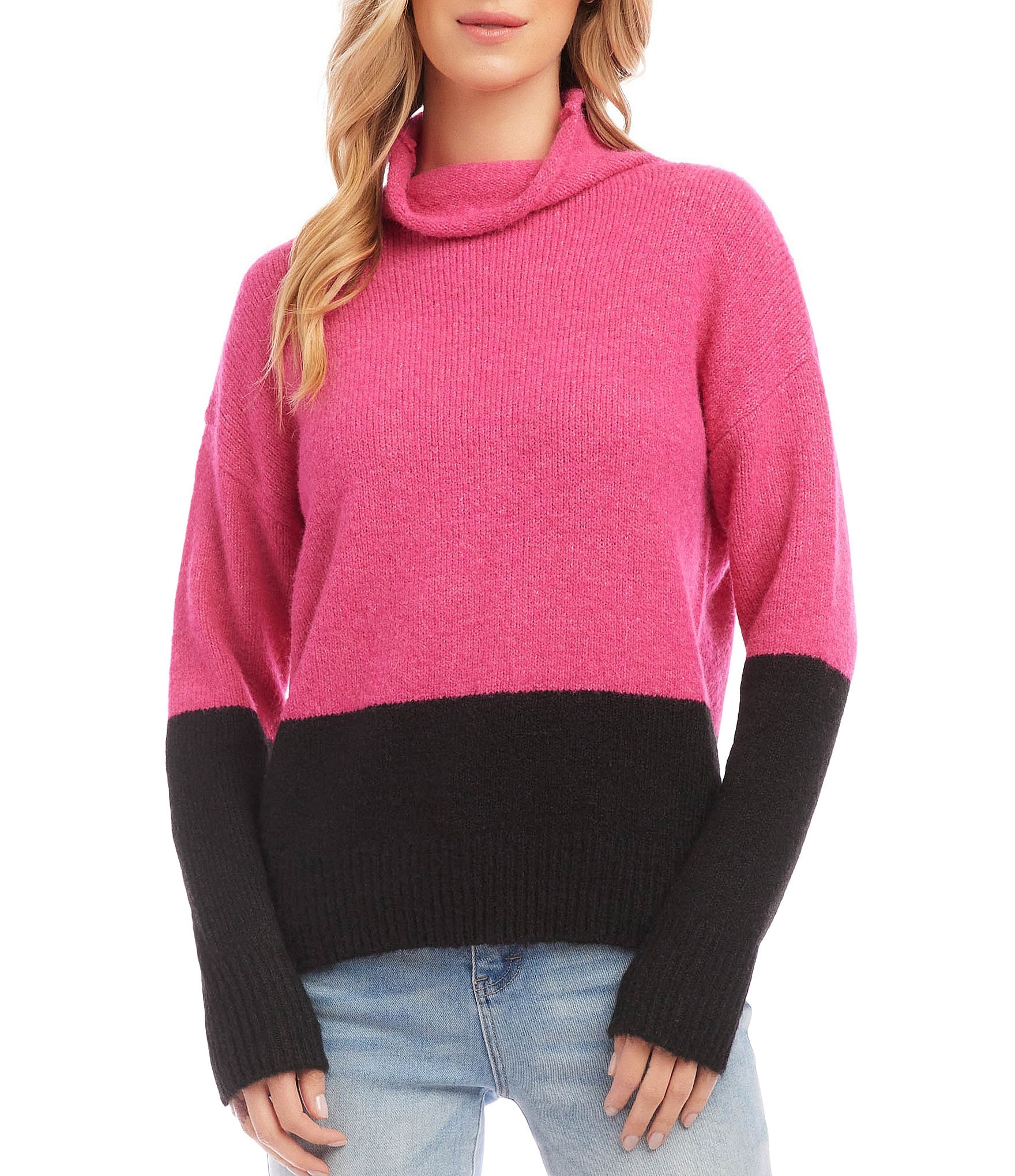 Karen Kane Petite Size Color Block Cowl Neck Long Sleeve Wool Blend Knit  Sweater | Dillard's