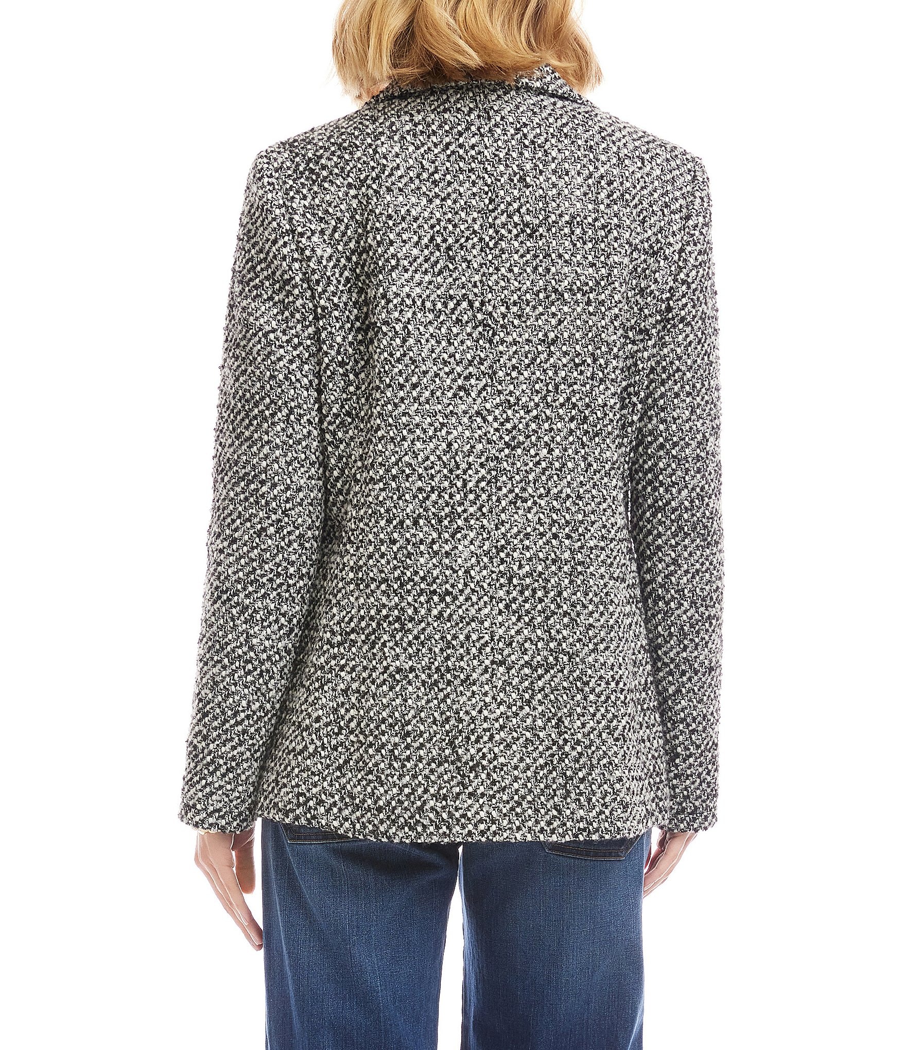 Karen Kane Petite Size Tweed Wool Blend Notch Lapel Button Front Blazer