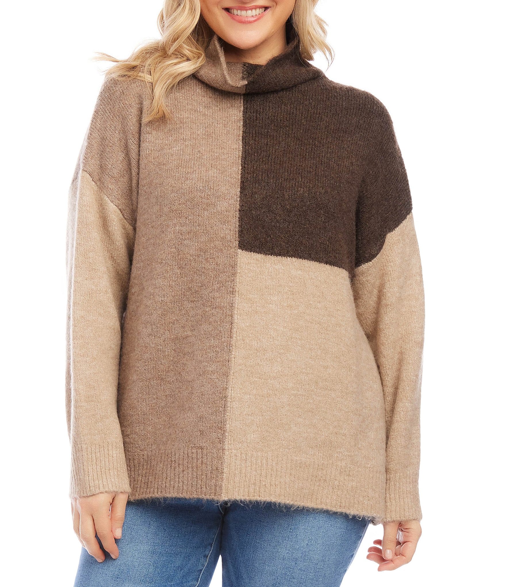 Karen Kane Plus Size Colorblock Turtleneck Drop-Shoulder Sweater ...