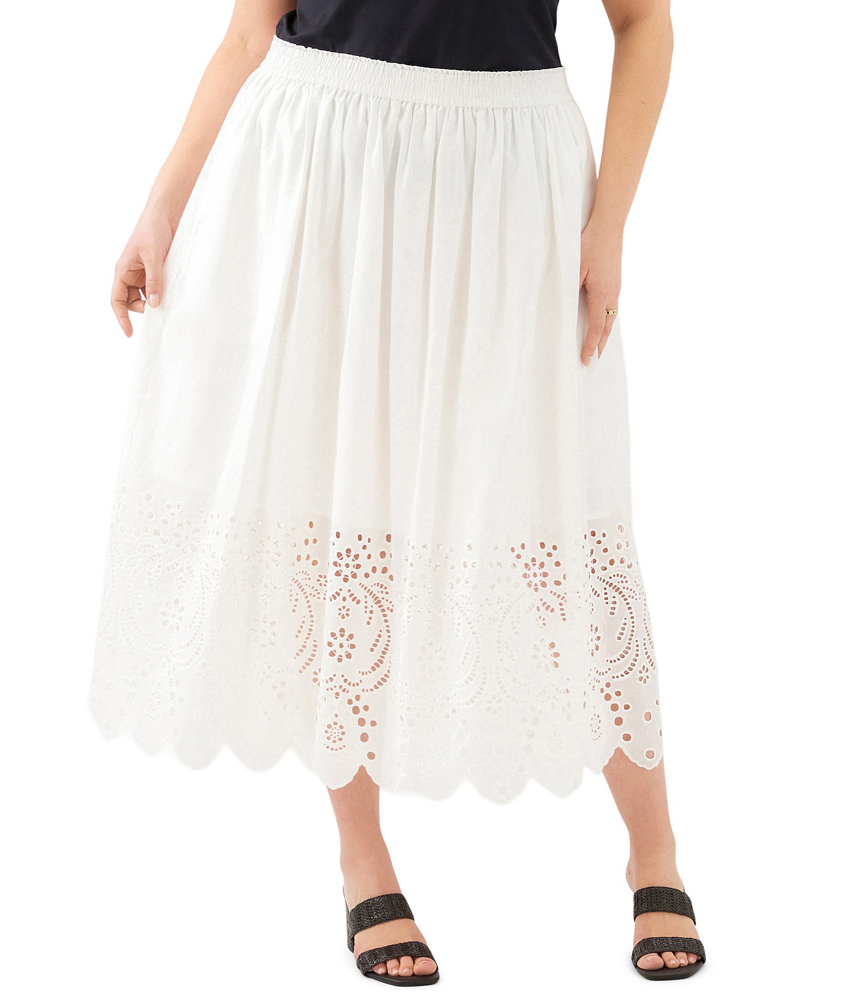 Karen Kane Plus Size Cut-Out Embroidery Pull-On Midi Skirt