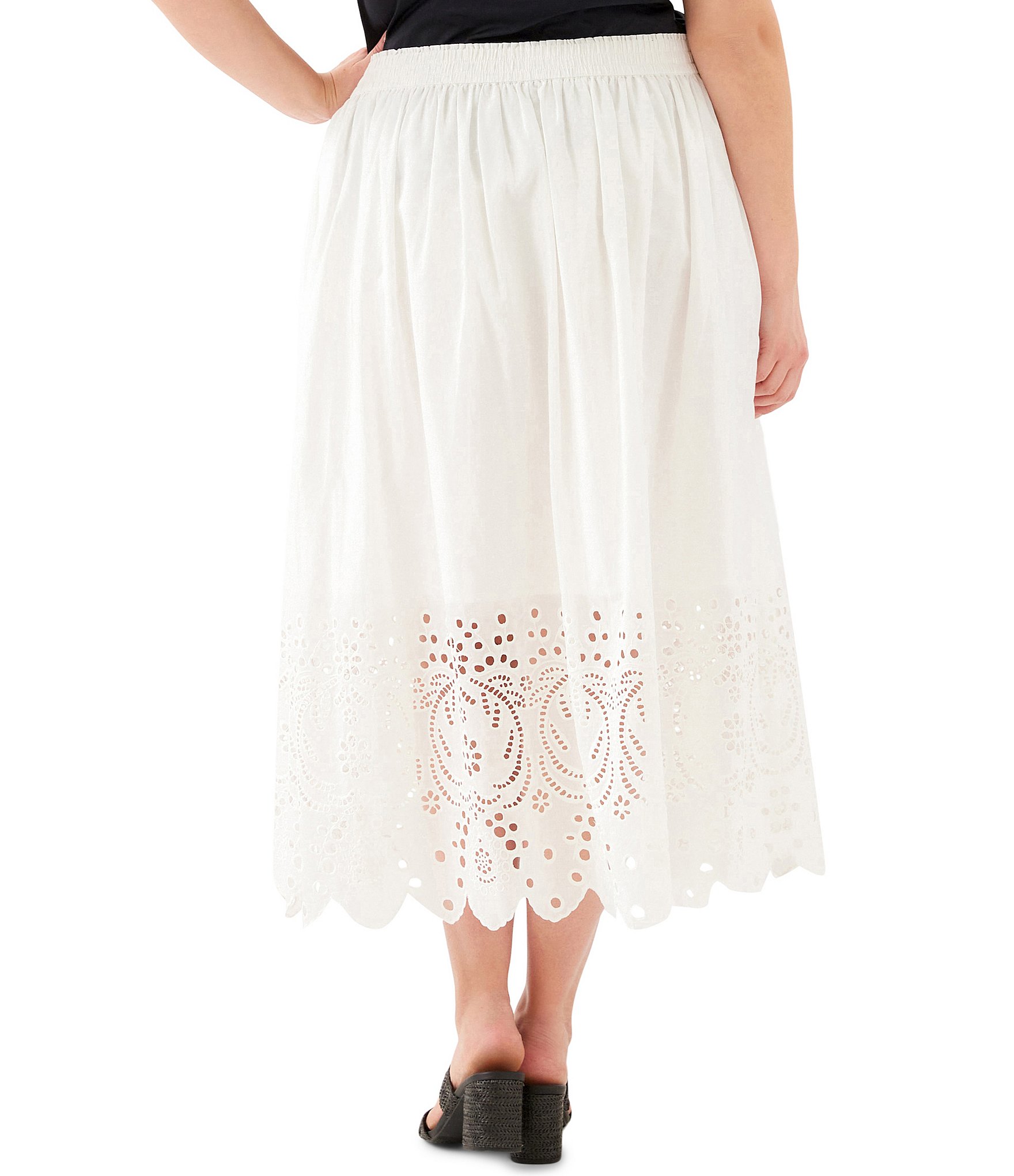 Karen Kane Plus Size Cut-Out Embroidery Pull-On Midi Skirt